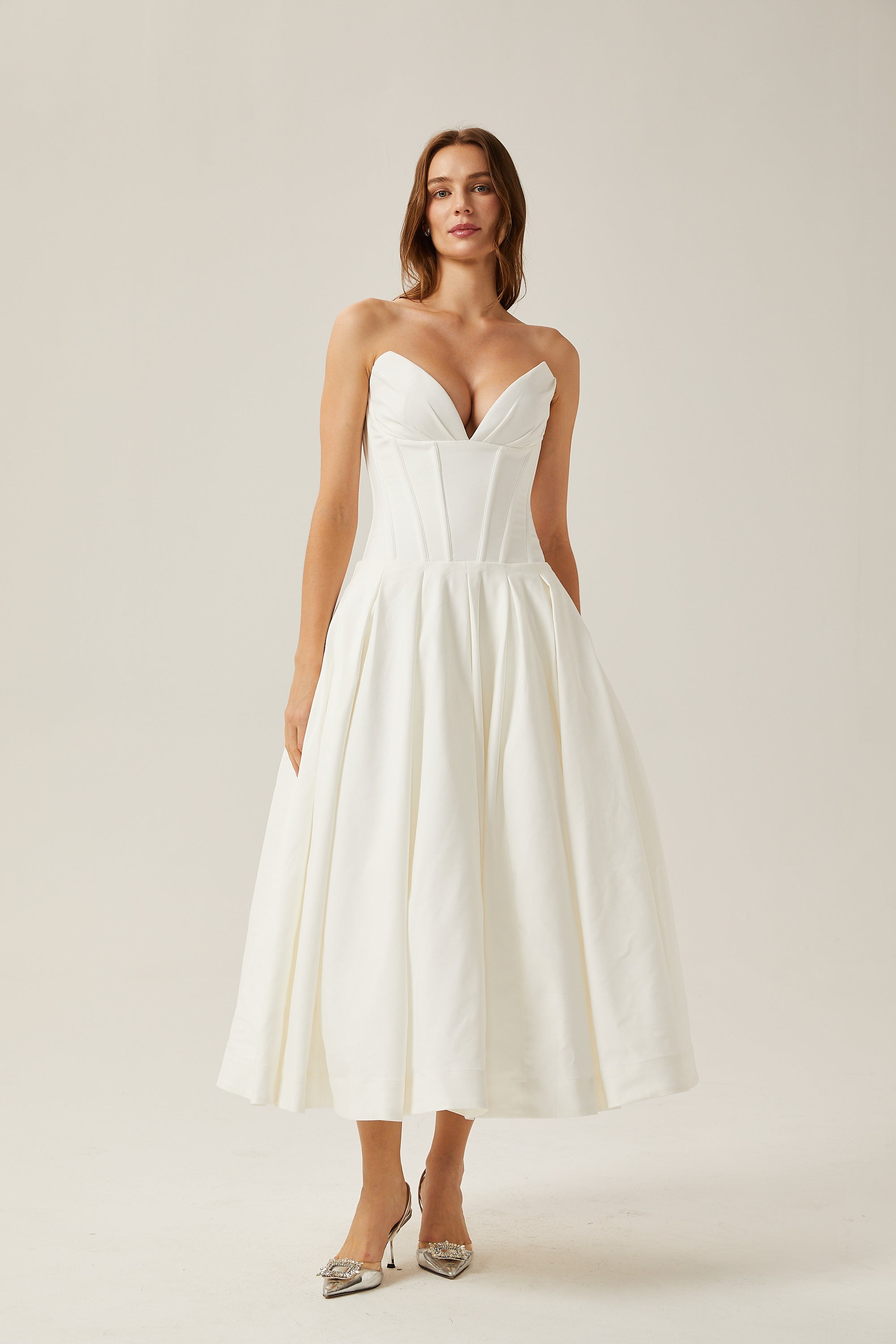 Katherine White Off-Shoulder Corset Midi Dress