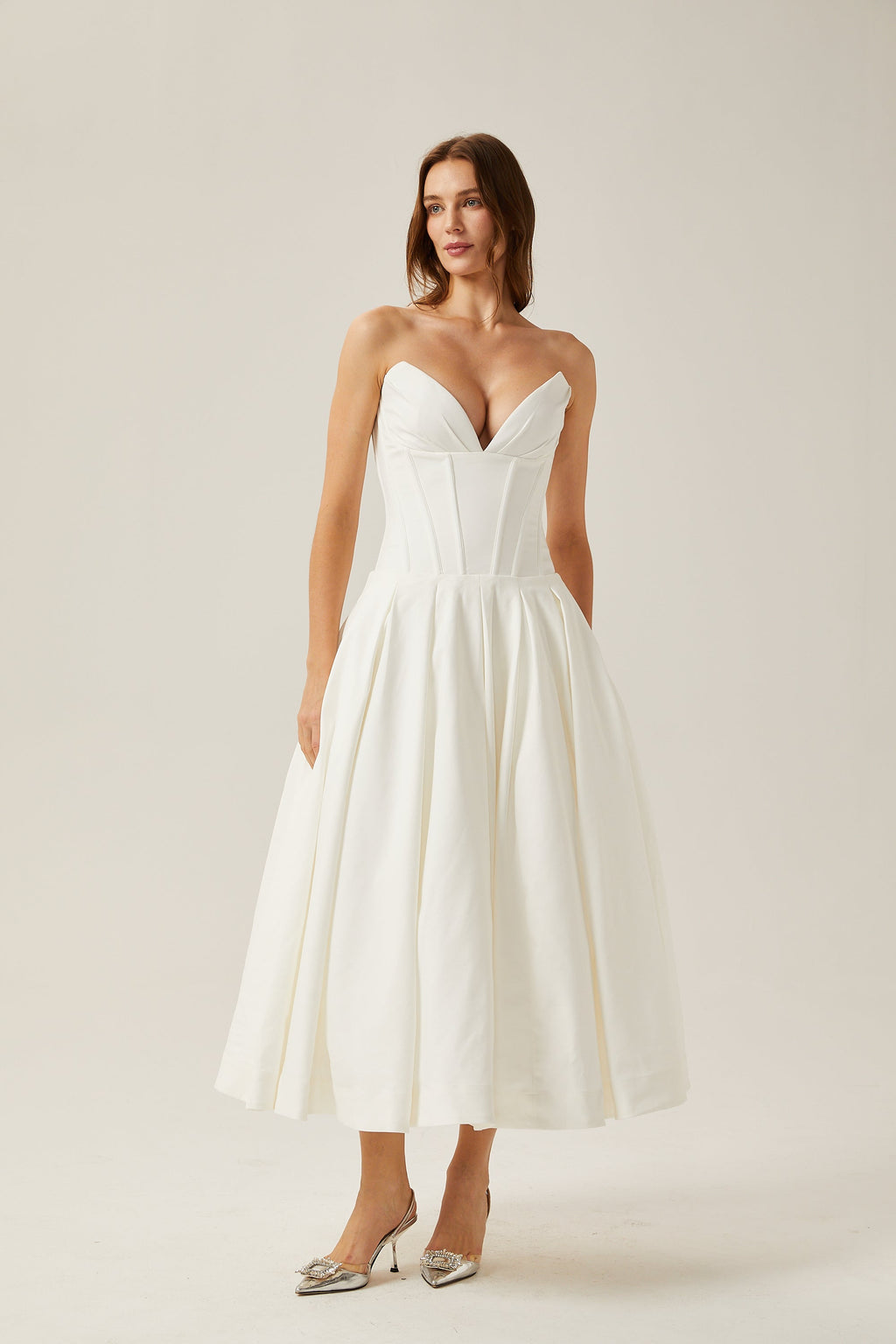 Katherine White Off-Shoulder Corset Midi Dress