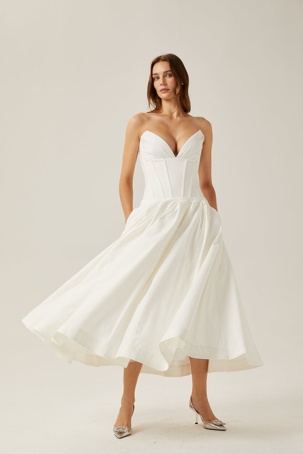 Katherine White Off-Shoulder Corset Midi Dress