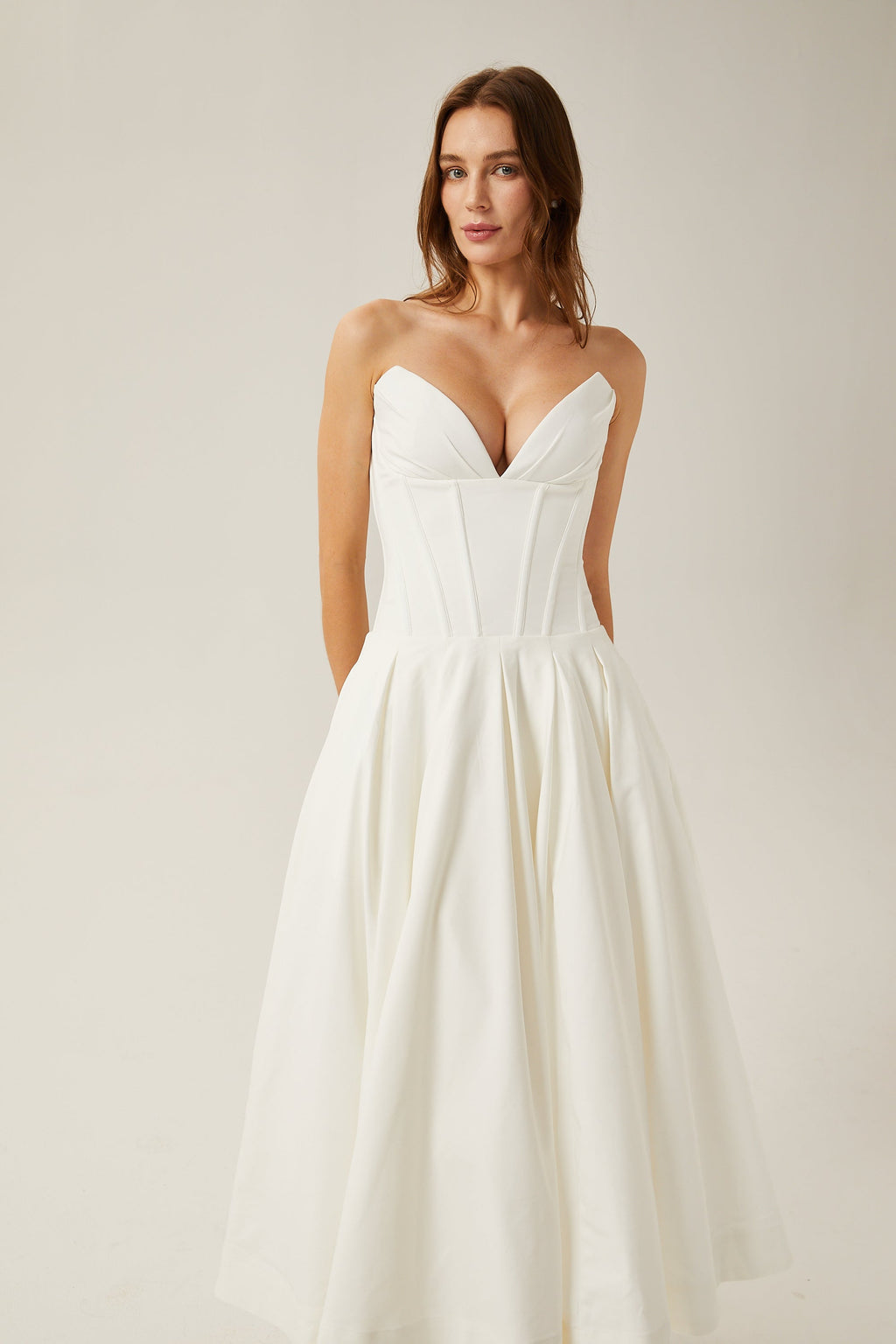 Katherine White Off-Shoulder Corset Midi Dress