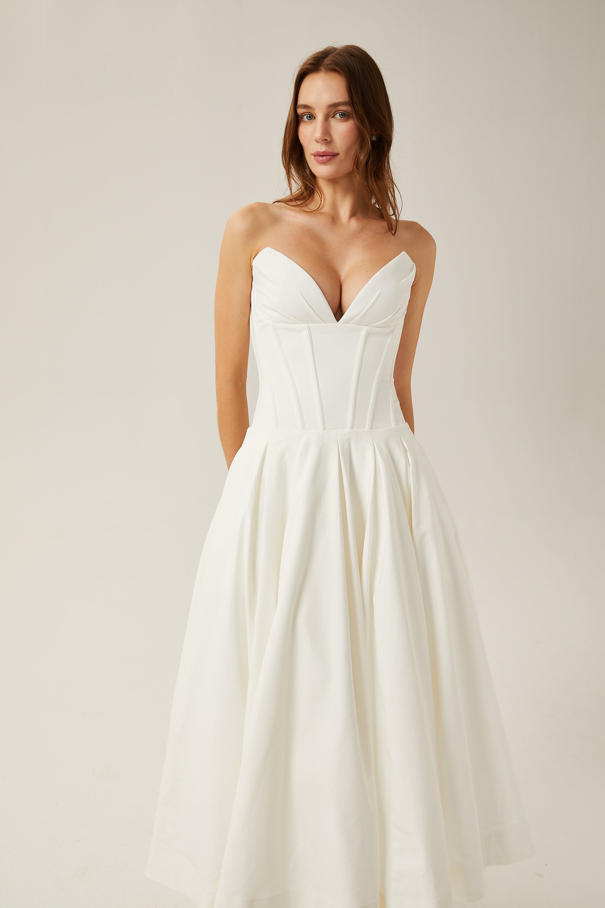 Katherine White Off-Shoulder Corset Midi Dress