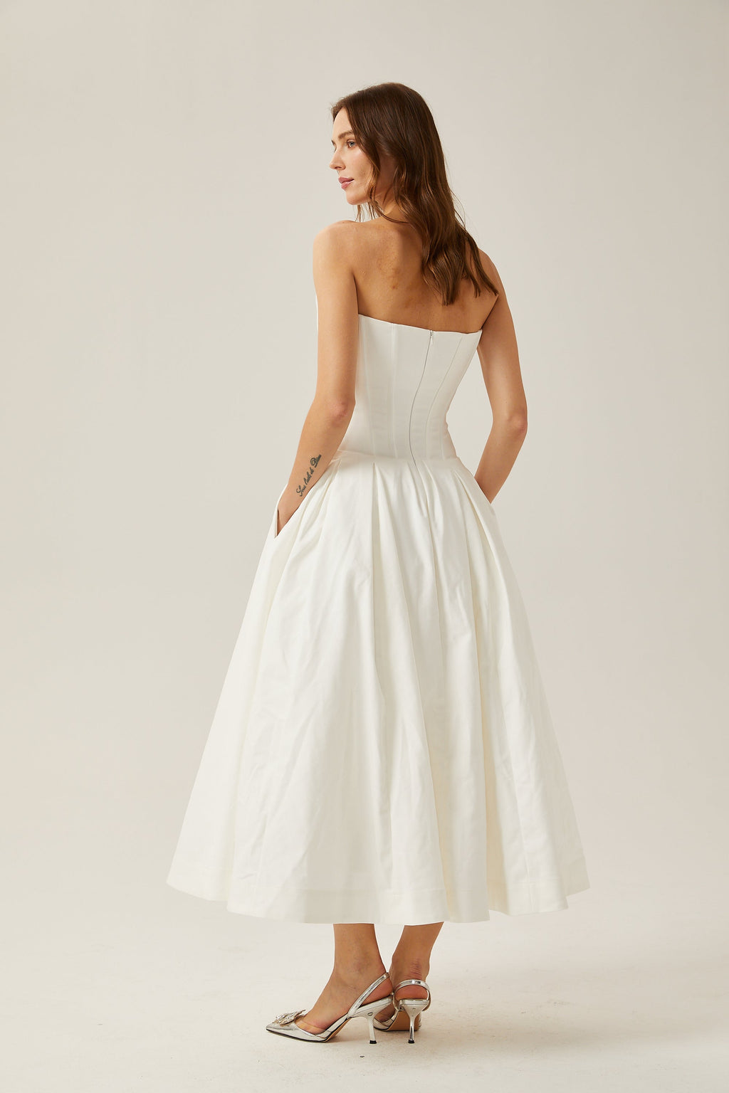 Katherine White Off-Shoulder Corset Midi Dress