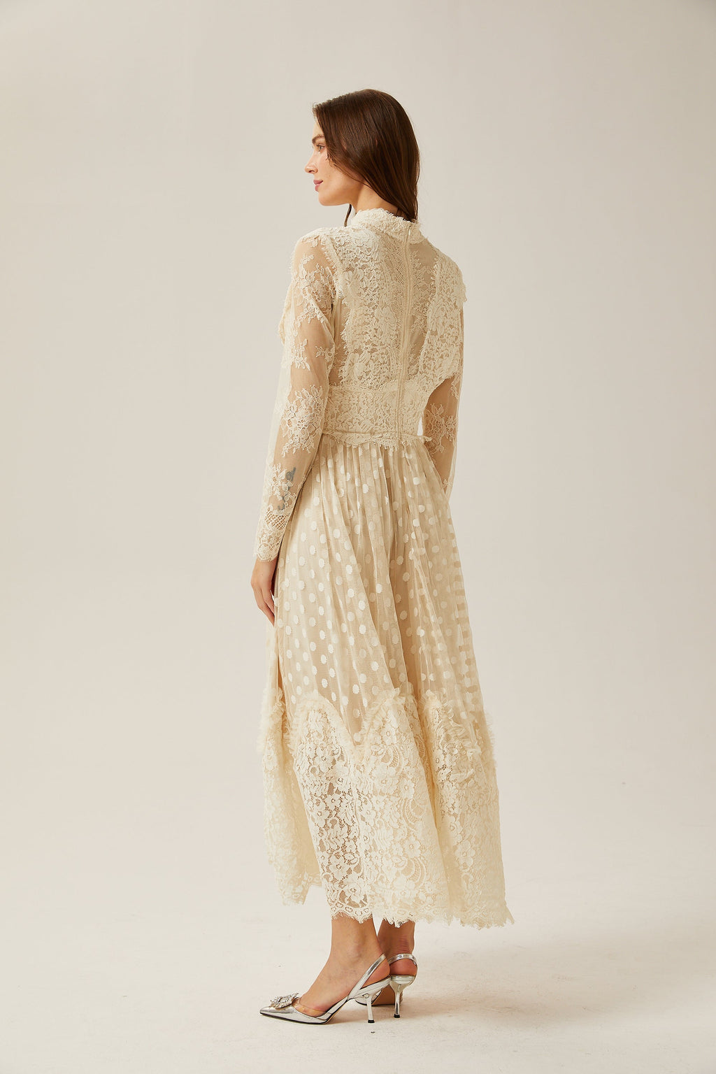 Éliane polka-dot lace-embroidered midi dress