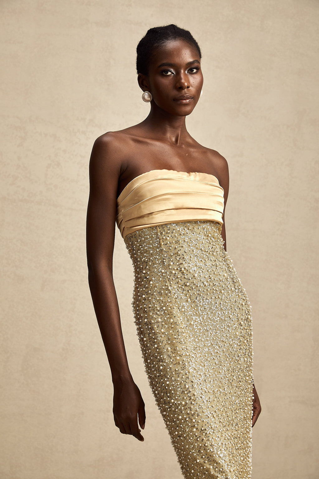 Marguerite gold faux-pearl embellished maxi dress