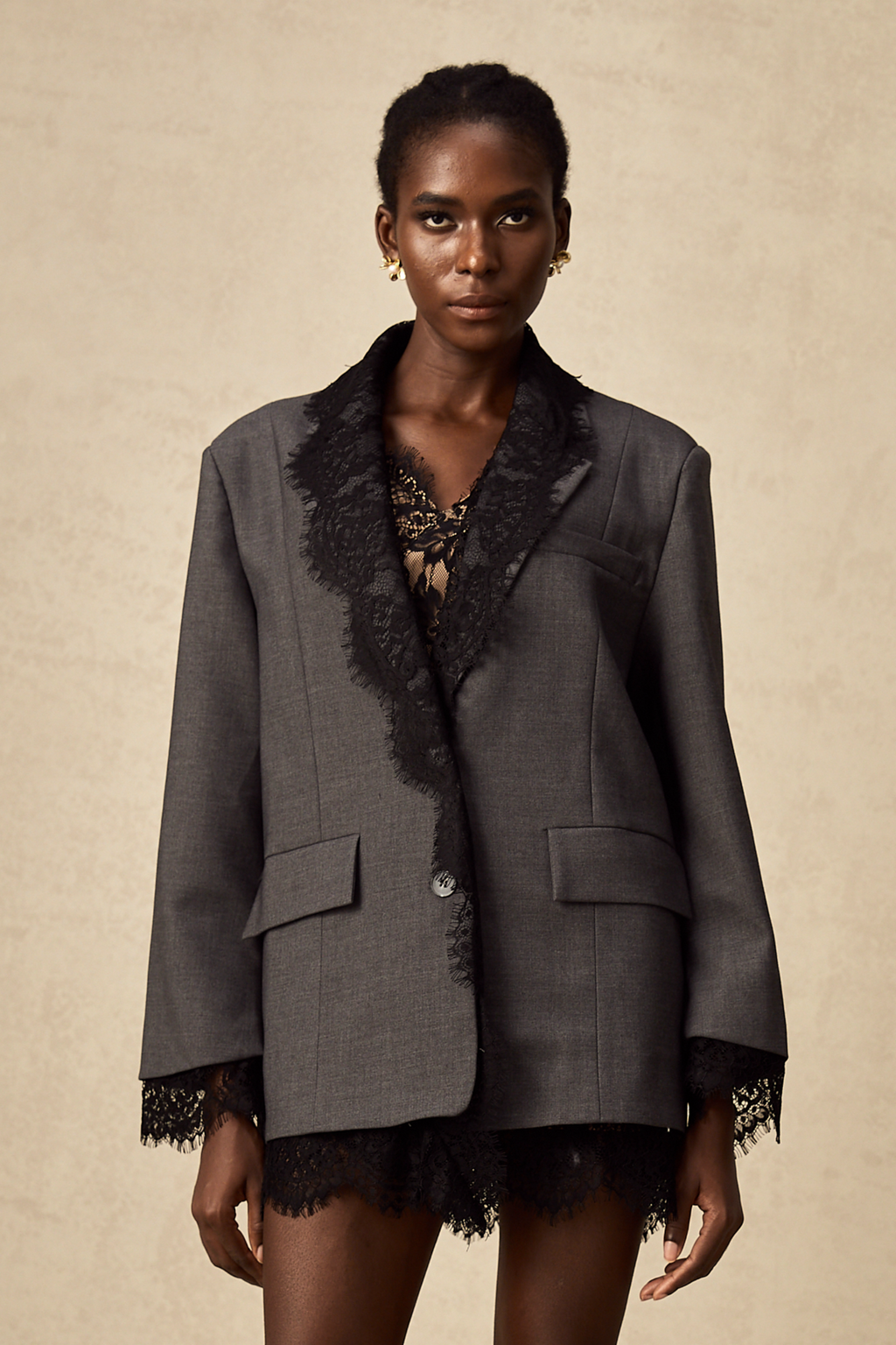 Dianthe grå kavaj med spetspaneler