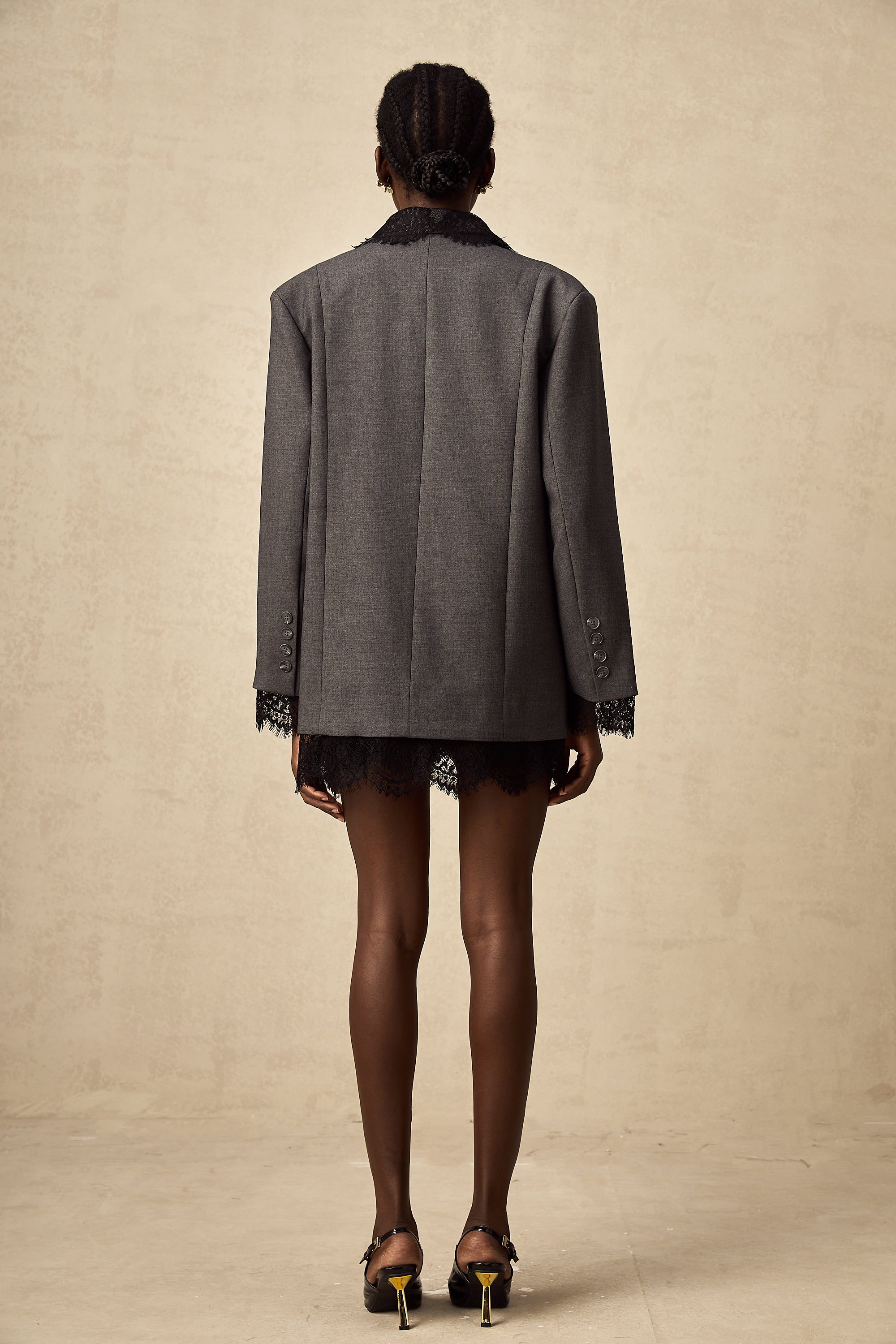 Dianthe grå kavaj med spetspaneler