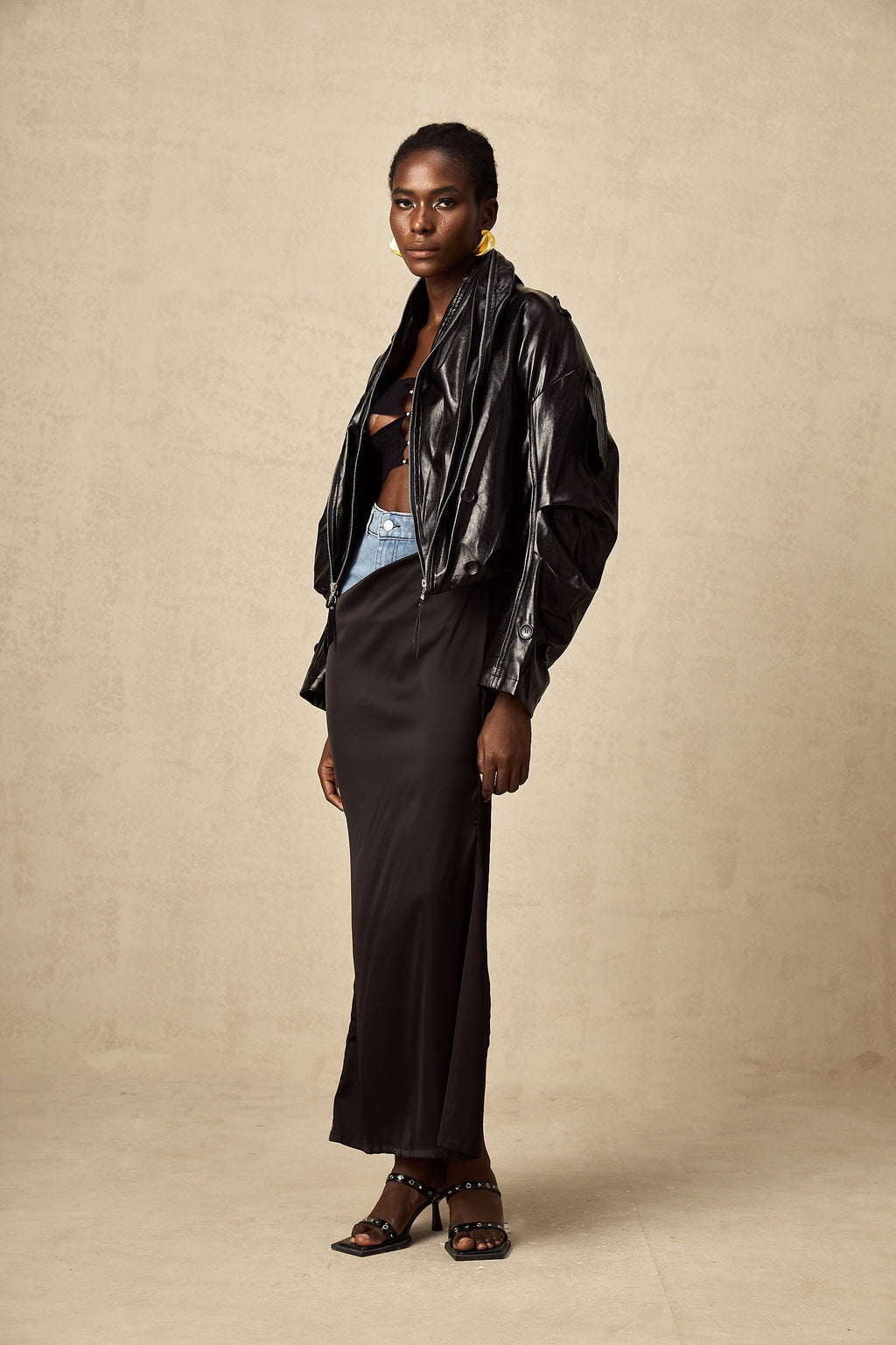 Virginie quiltad, kort skinnjacka