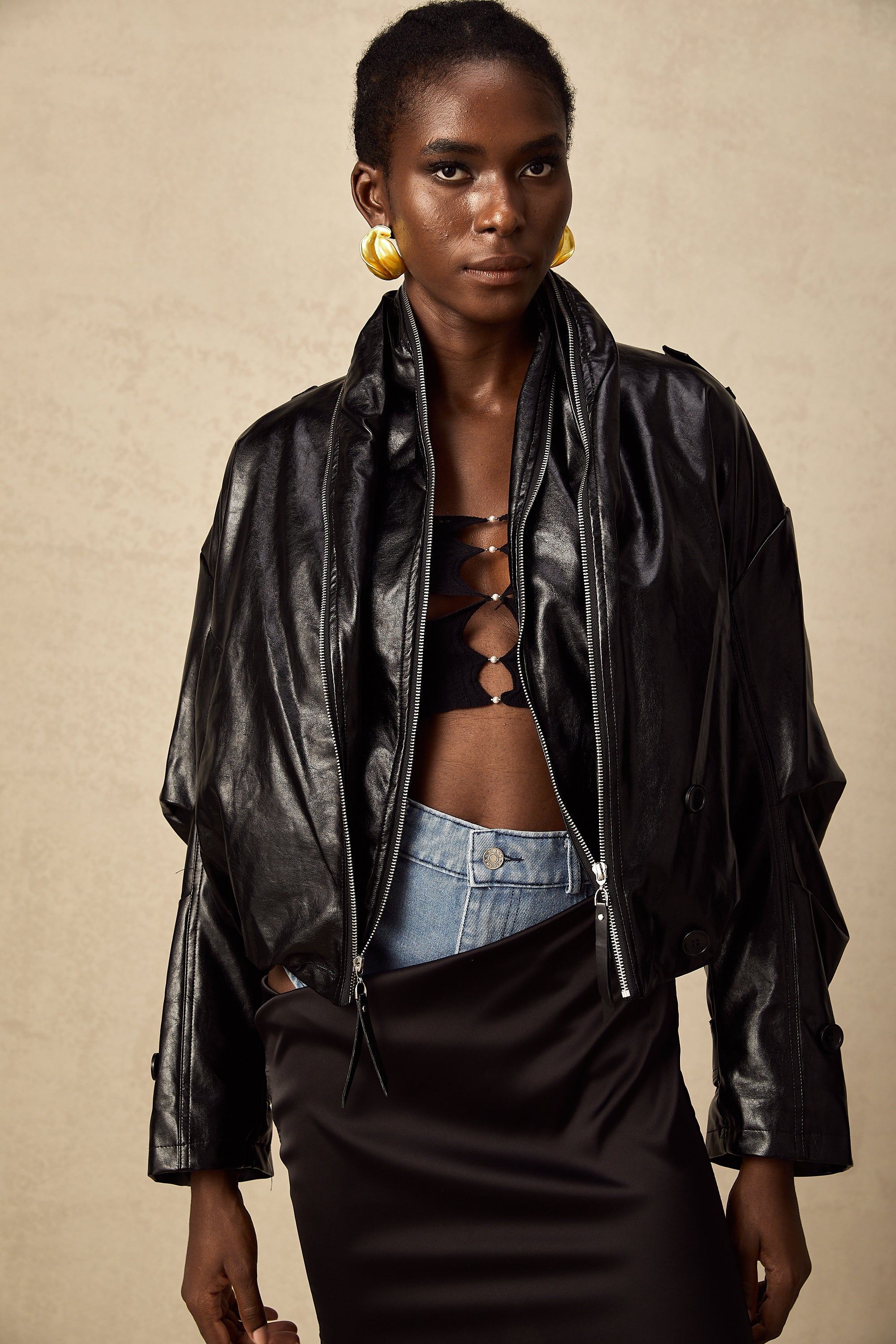 Virginie quiltad, kort skinnjacka