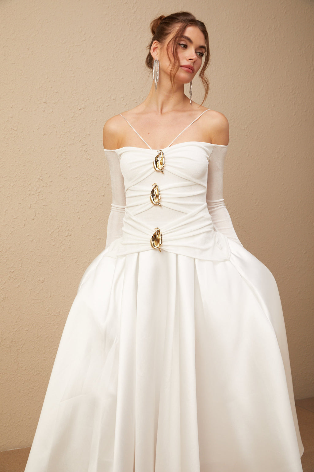 Nadine off-shoulder panelled maxi dress in White