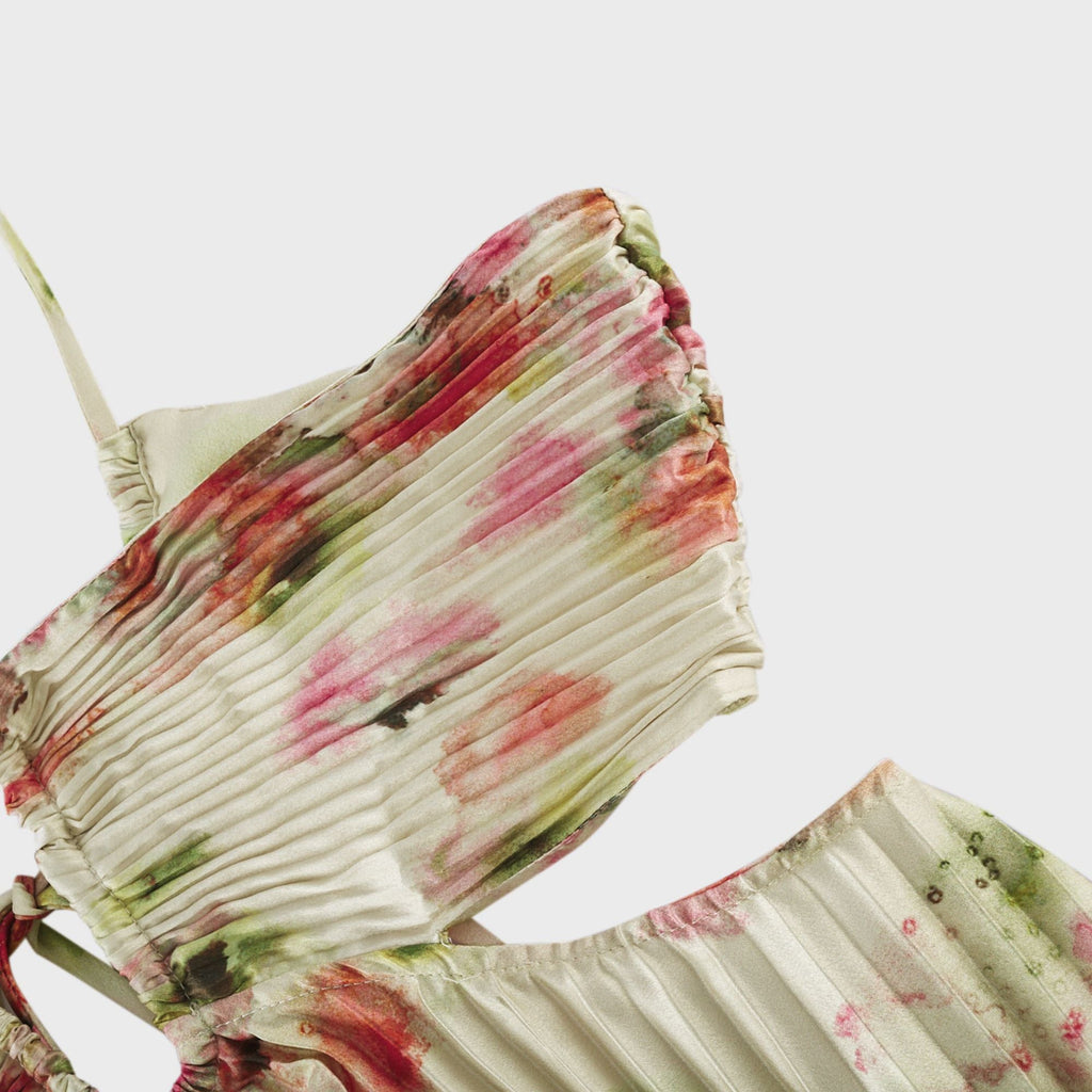 Andréa utskuren blommig plisserad maxiklänning 