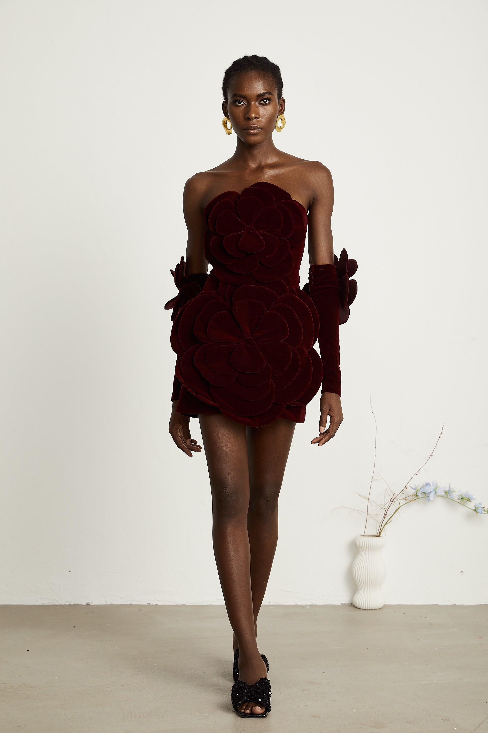 Azura Röd Blommig Applikation Miniklänning