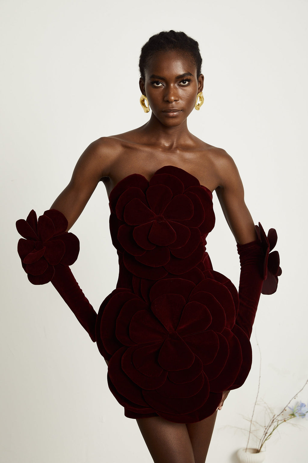 Azura Röd Blommig Applikation Miniklänning