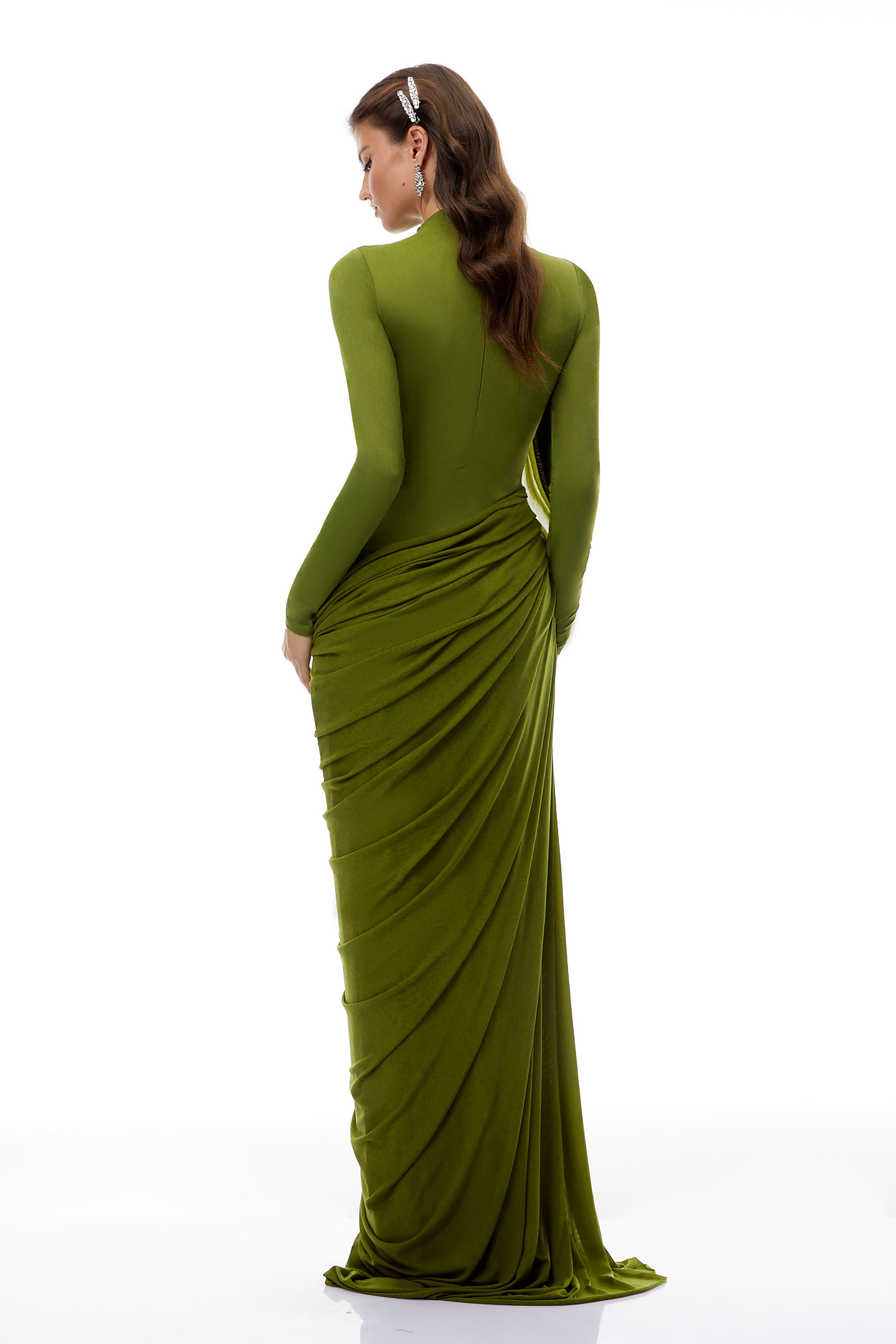 Arlette Grön Asymmetrisk Rynkad Maxiklänning