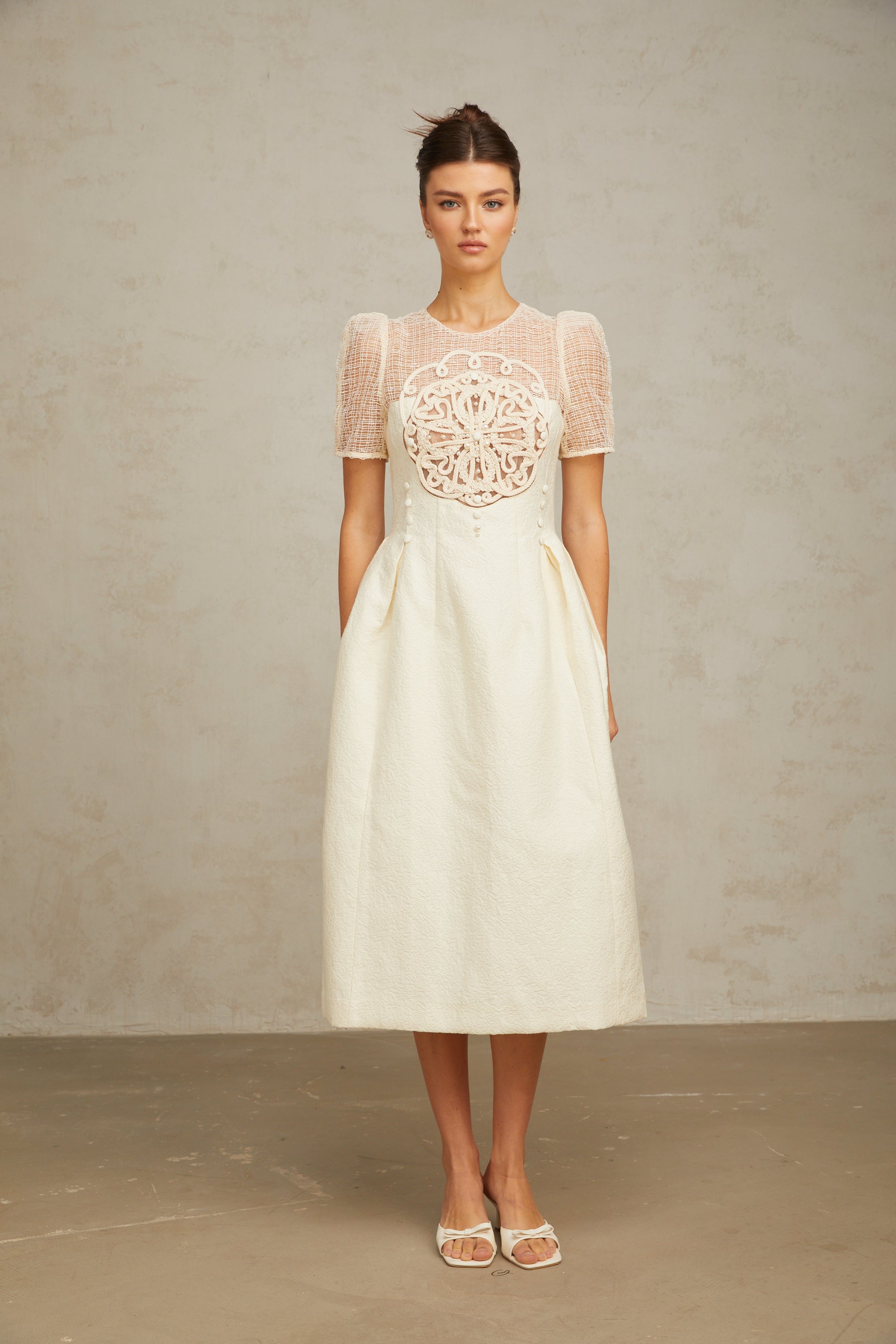 Camille white braid panelled midi dress