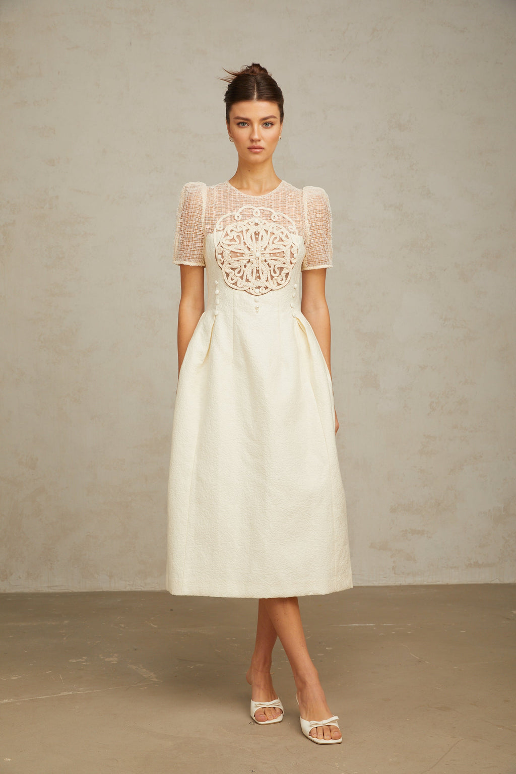 Camille white braid panelled midi dress