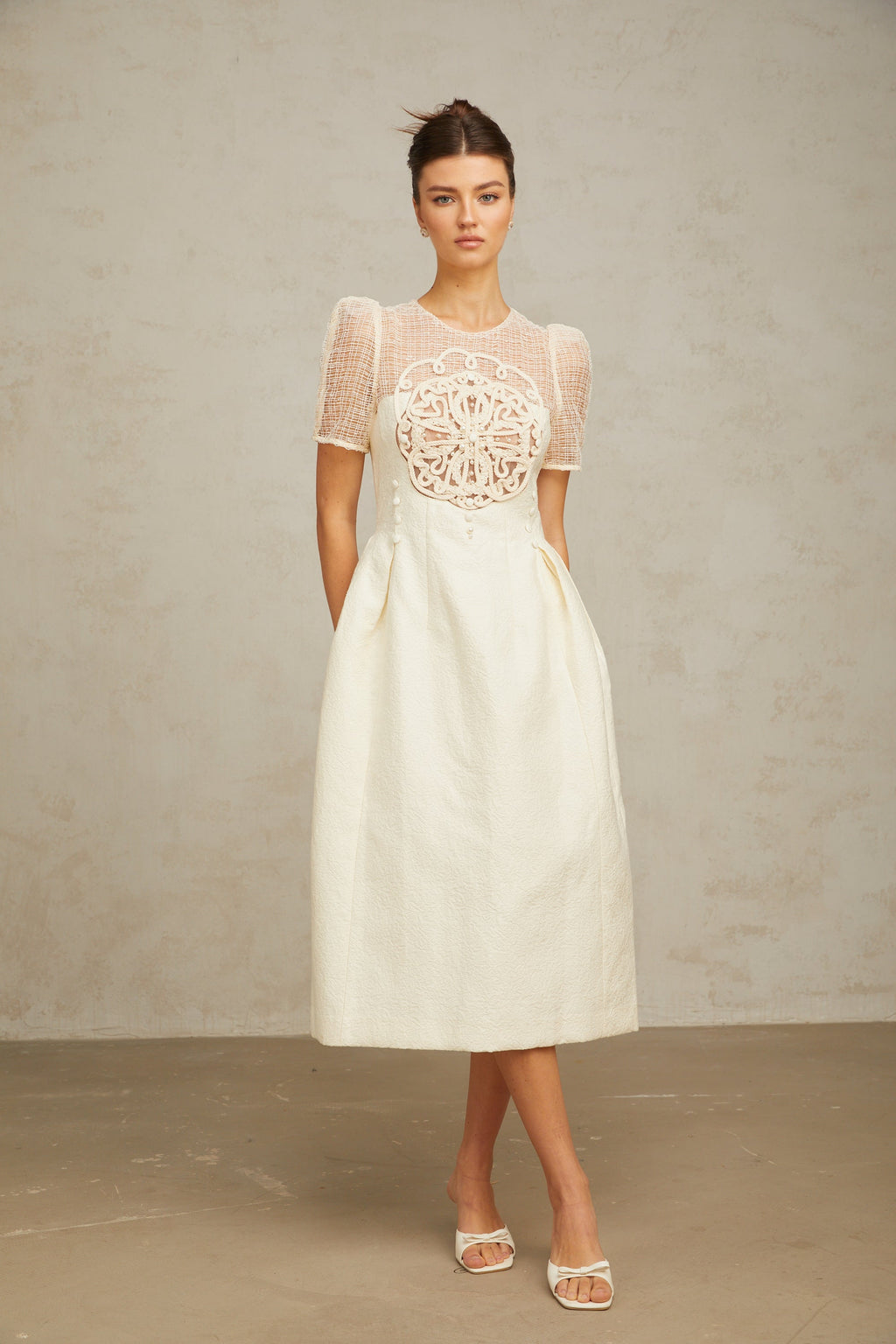 Camille white braid panelled midi dress