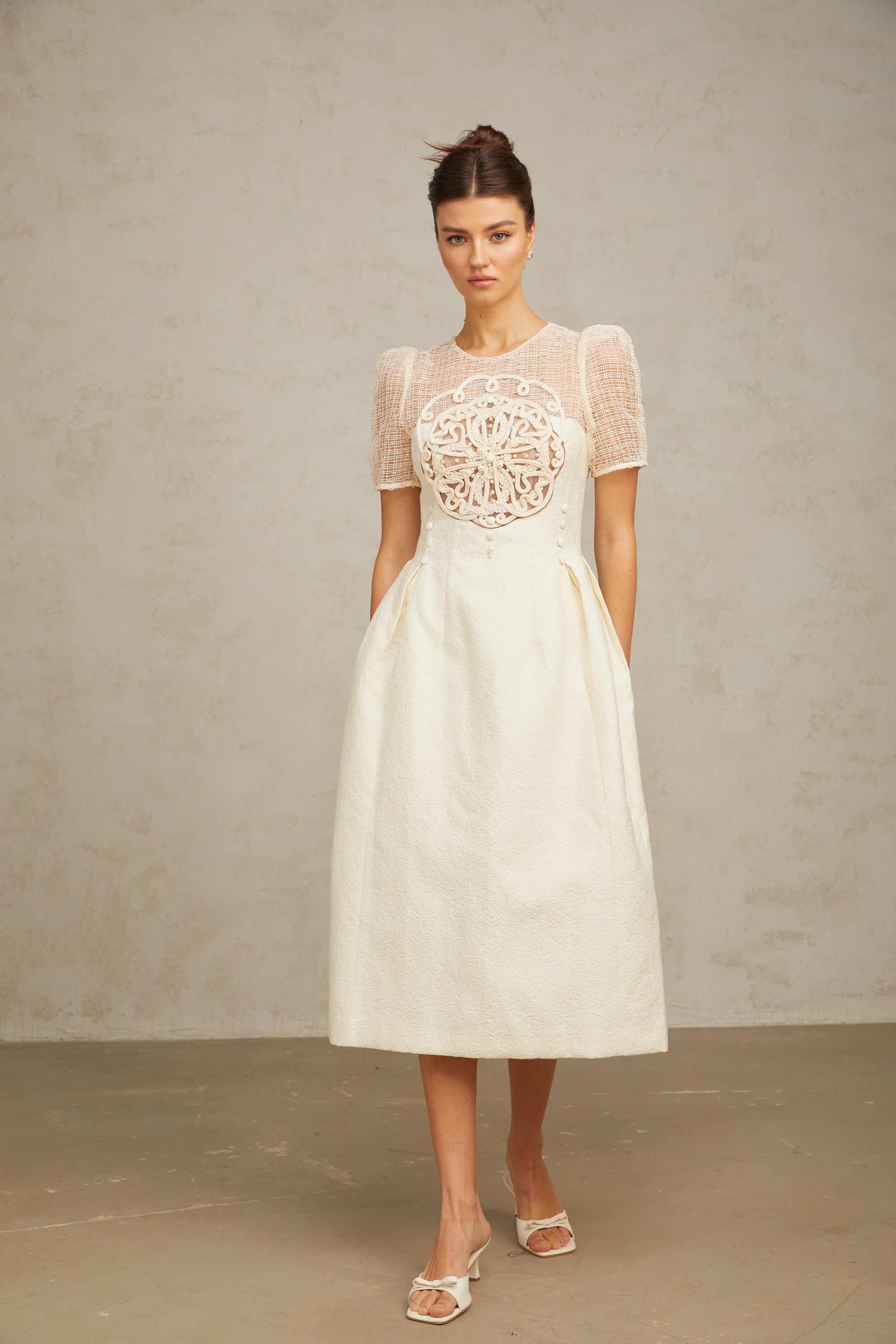 Camille white braid panelled midi dress