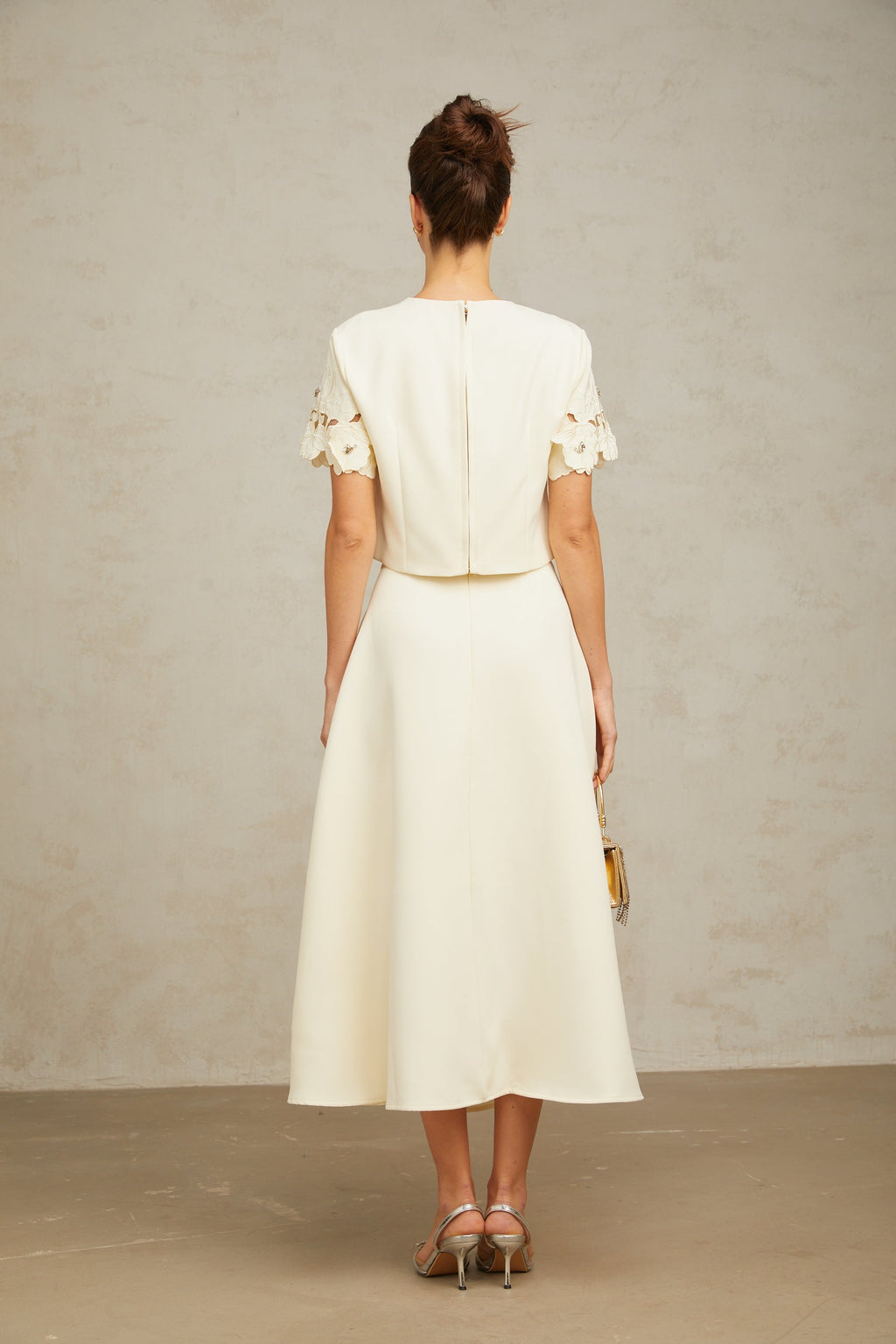 Coralie neutrala 3D-blommiga topp- och kjolset med matchande mönster