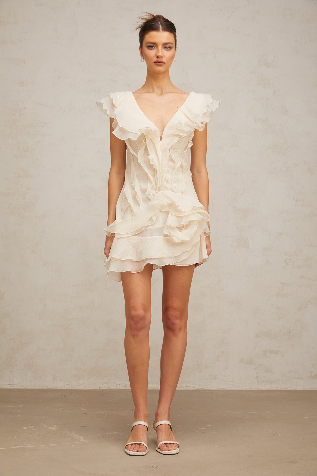 Hélène faux-flower layered ruffled mini dress