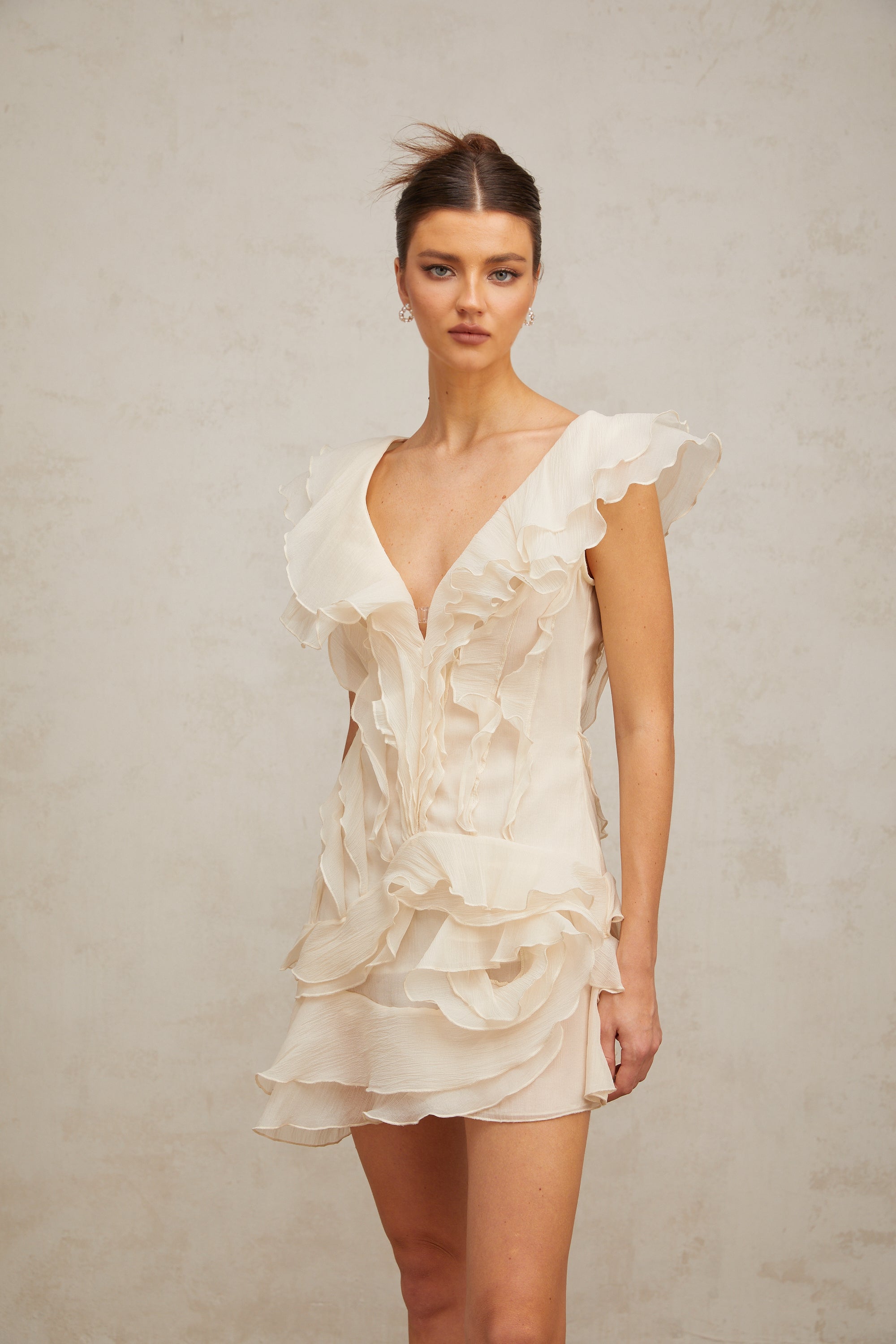 Hélène faux-flower layered ruffled mini dress