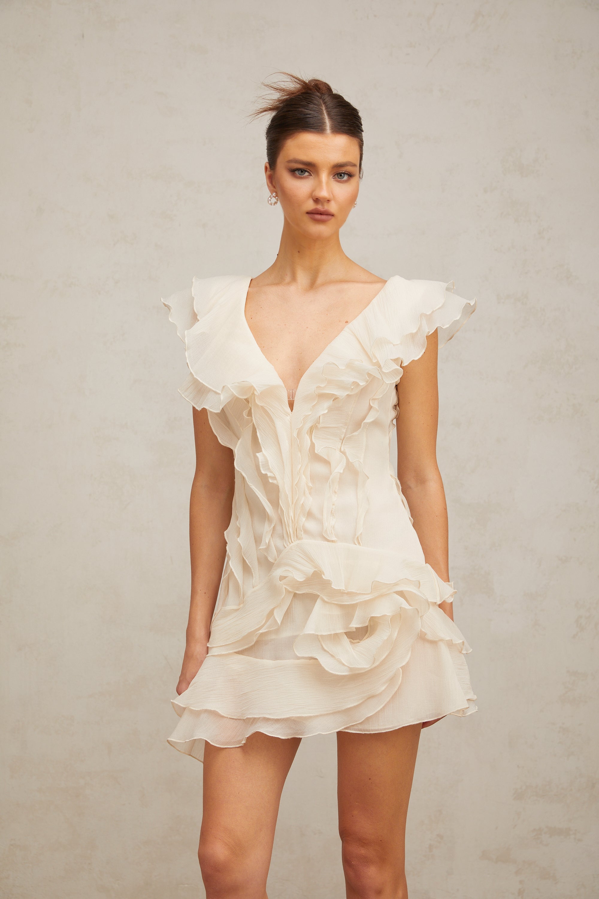 Hélène faux-flower layered ruffled mini dress