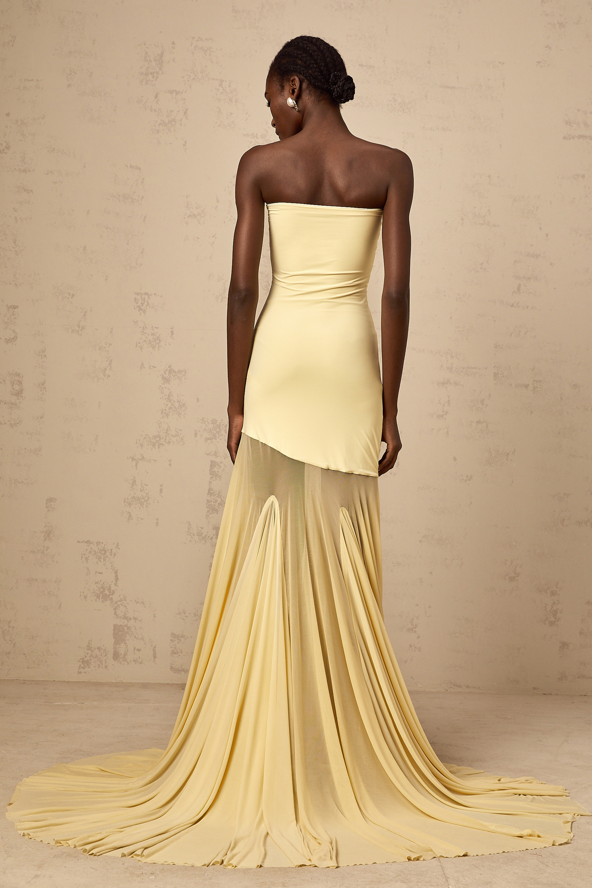 Josiane yellow off-shoulder sheer tulle maxi dress