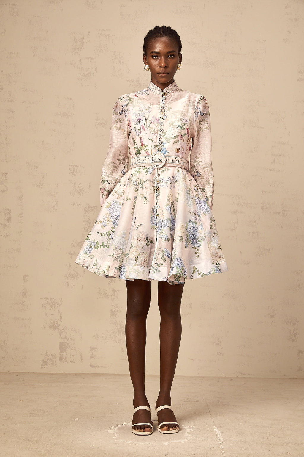 Fabienne light-pink floral-print mini dress