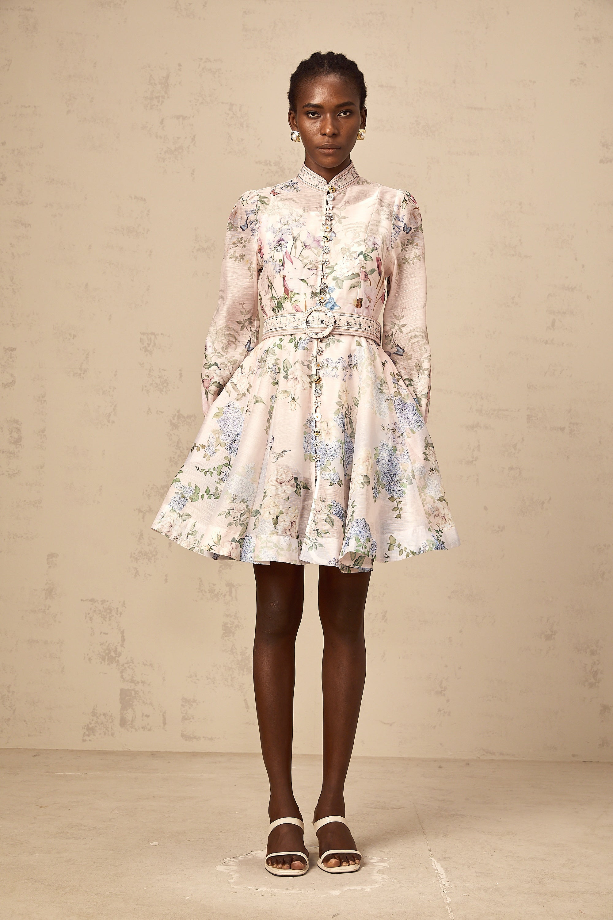 Fabienne light-pink floral-print mini dress