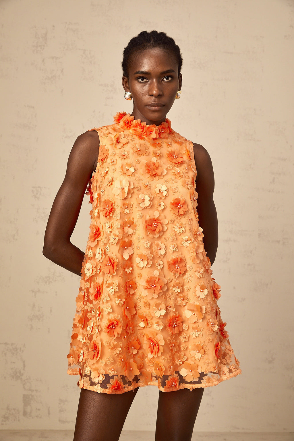 Orphée orange faux-flower mini dress
