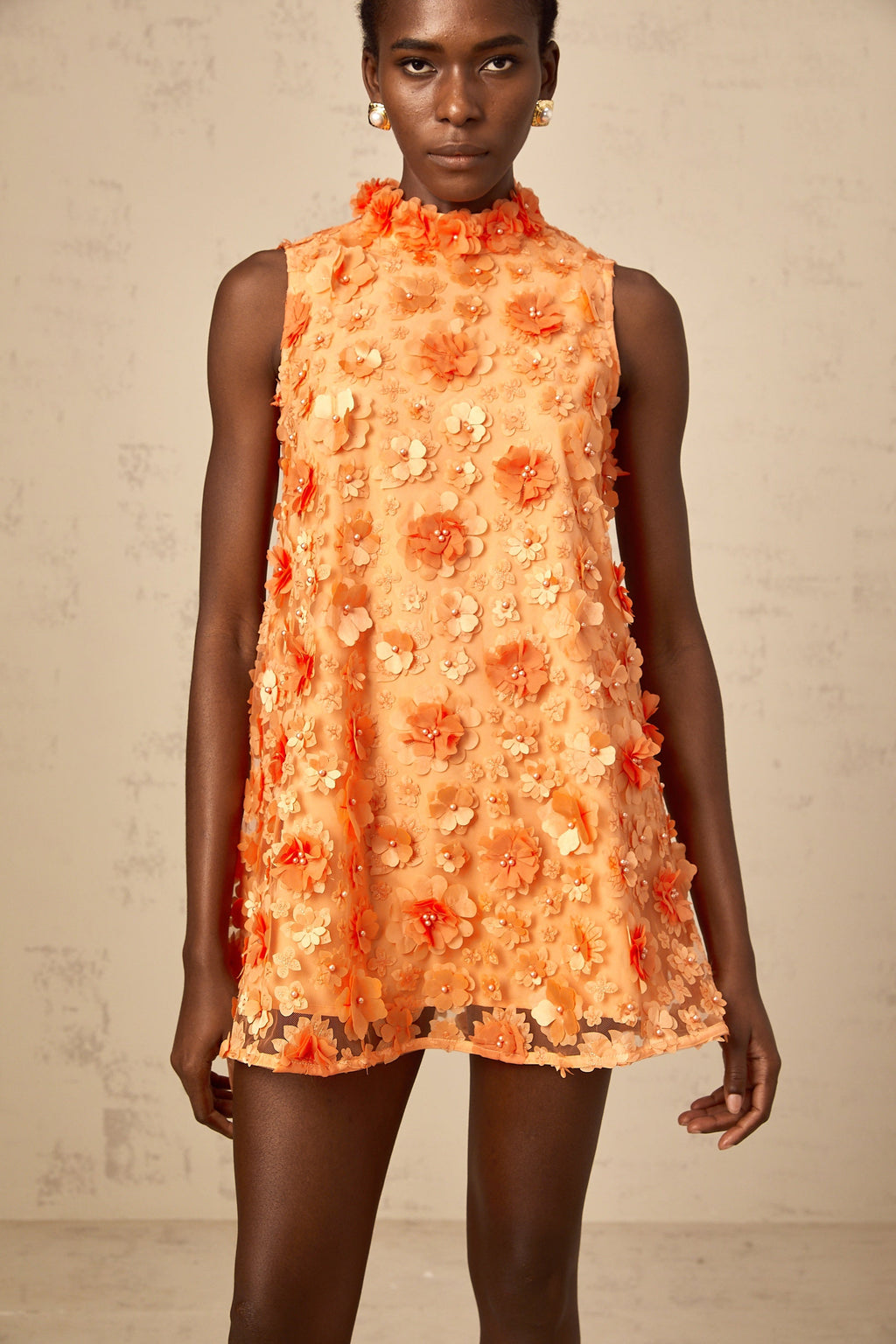 Orphée orange faux-flower mini dress