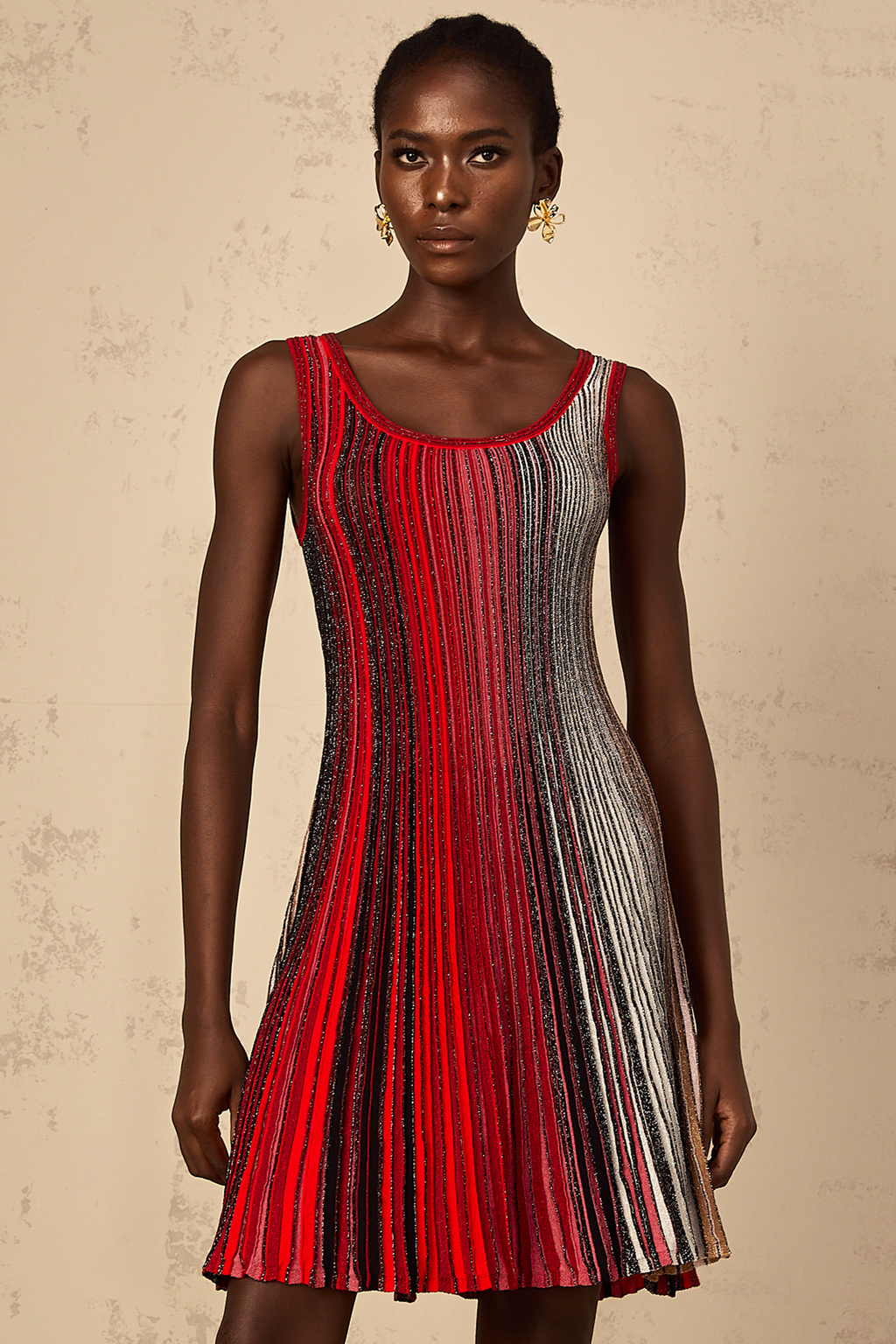 Amaryllis Röd Paljettrandig Stickad Miniklänning