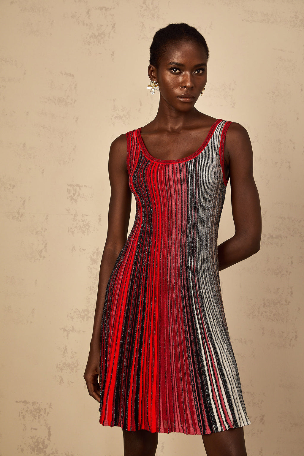 Amaryllis Röd Paljettrandig Stickad Miniklänning