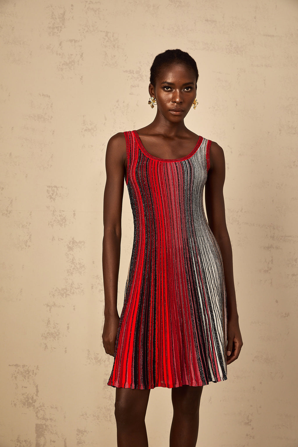 Amaryllis Röd Paljettrandig Stickad Miniklänning