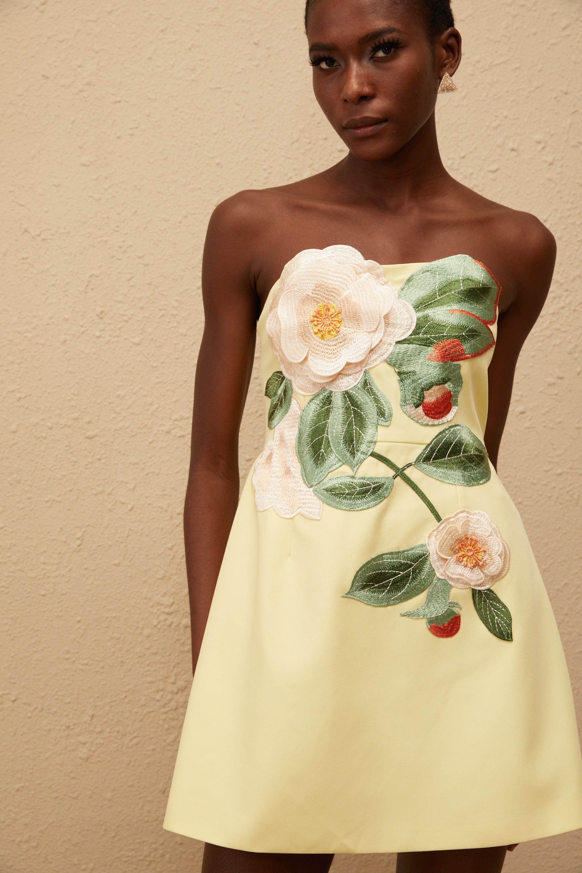 Abigail Gul Blommig Broderad Miniklänning