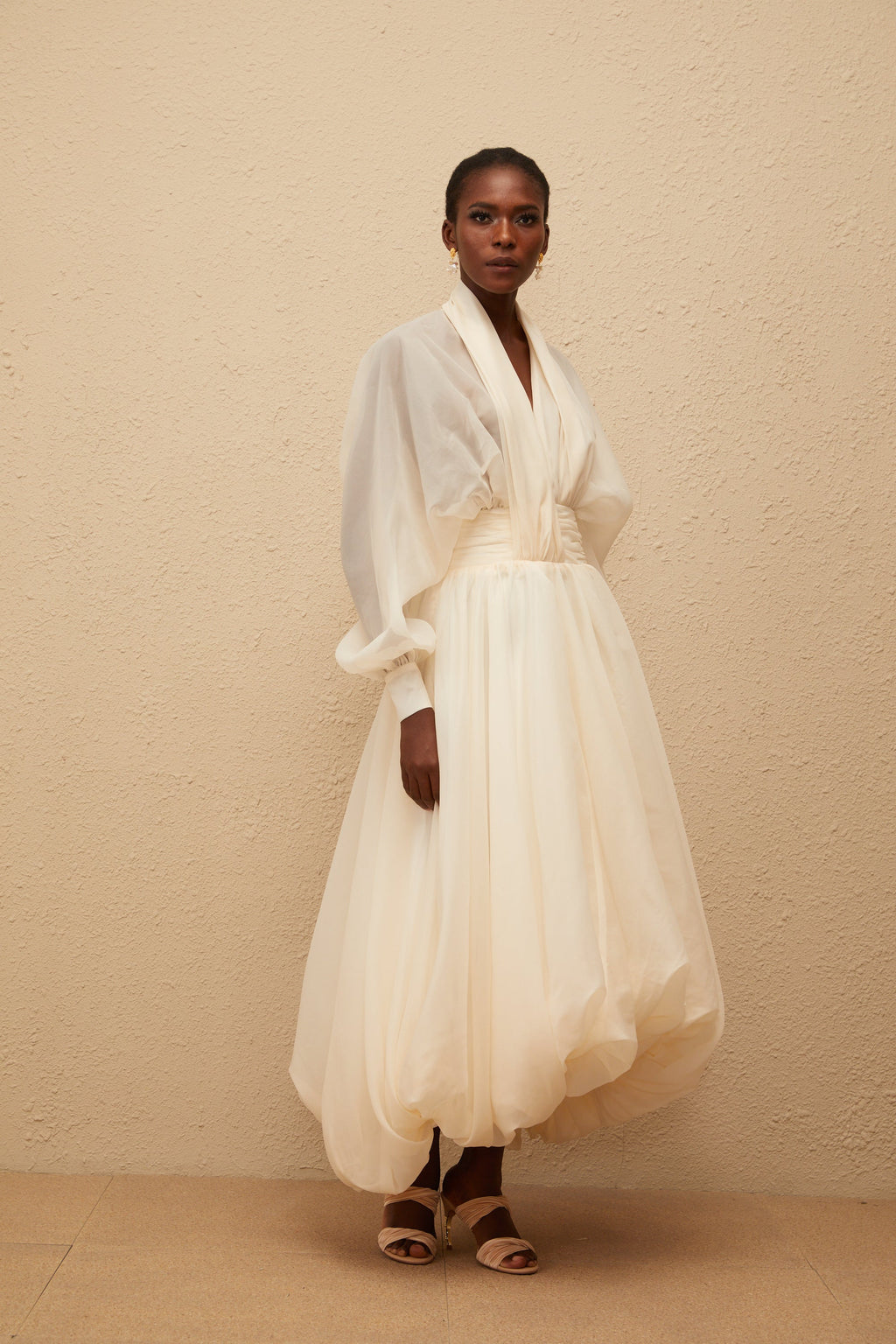 Riley Krämvit Draperad Tyll Maxiklänning