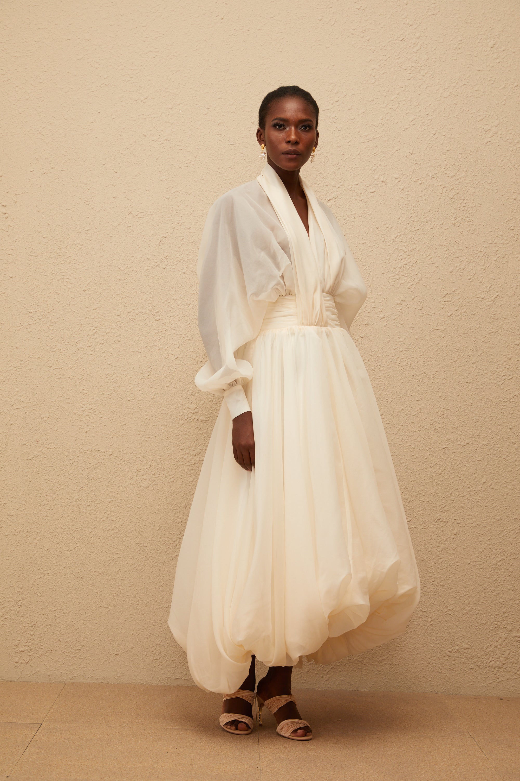 Riley Krämvit Draperad Tyll Maxiklänning