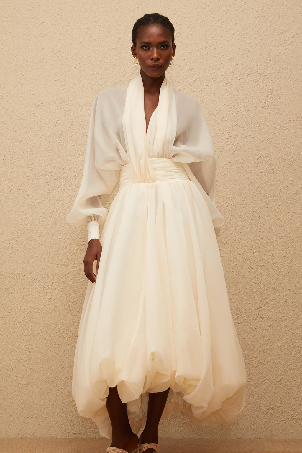 Riley Krämvit Draperad Tyll Maxiklänning