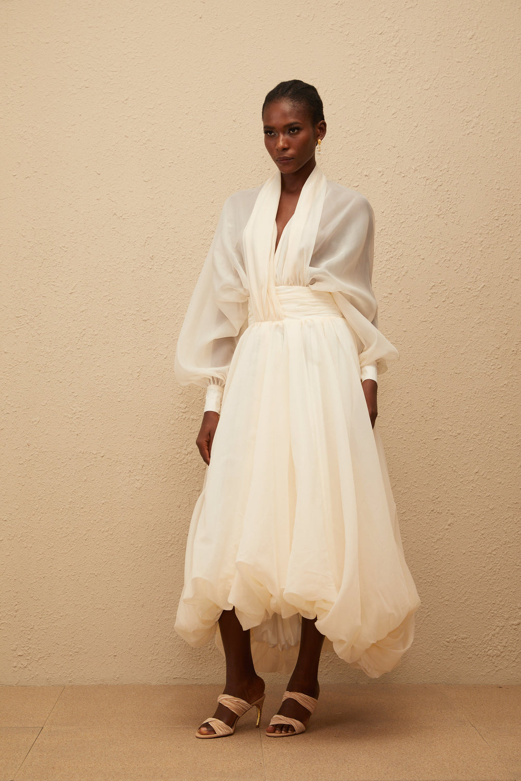 Riley Krämvit Draperad Tyll Maxiklänning