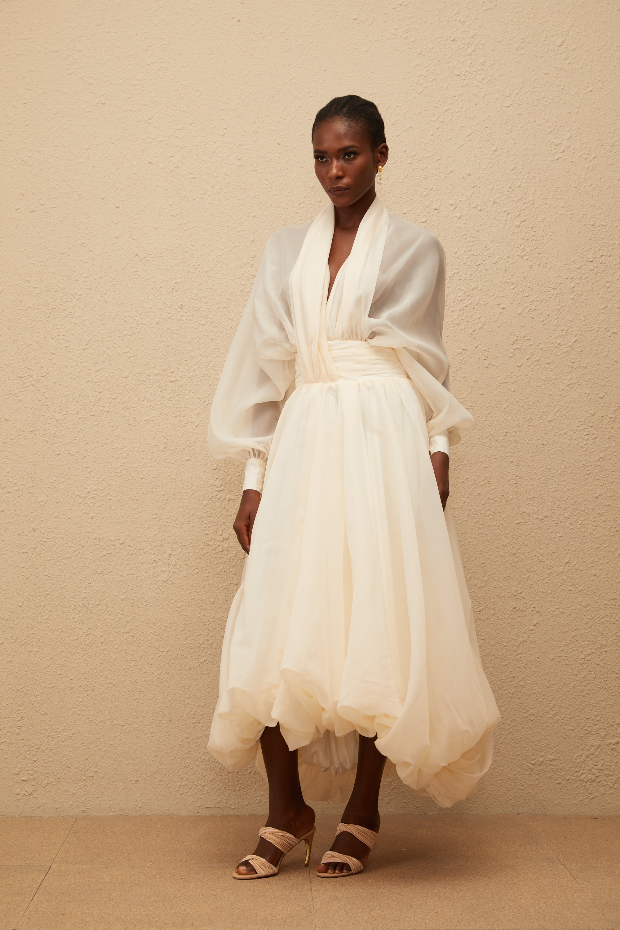 Riley Krämvit Draperad Tyll Maxiklänning