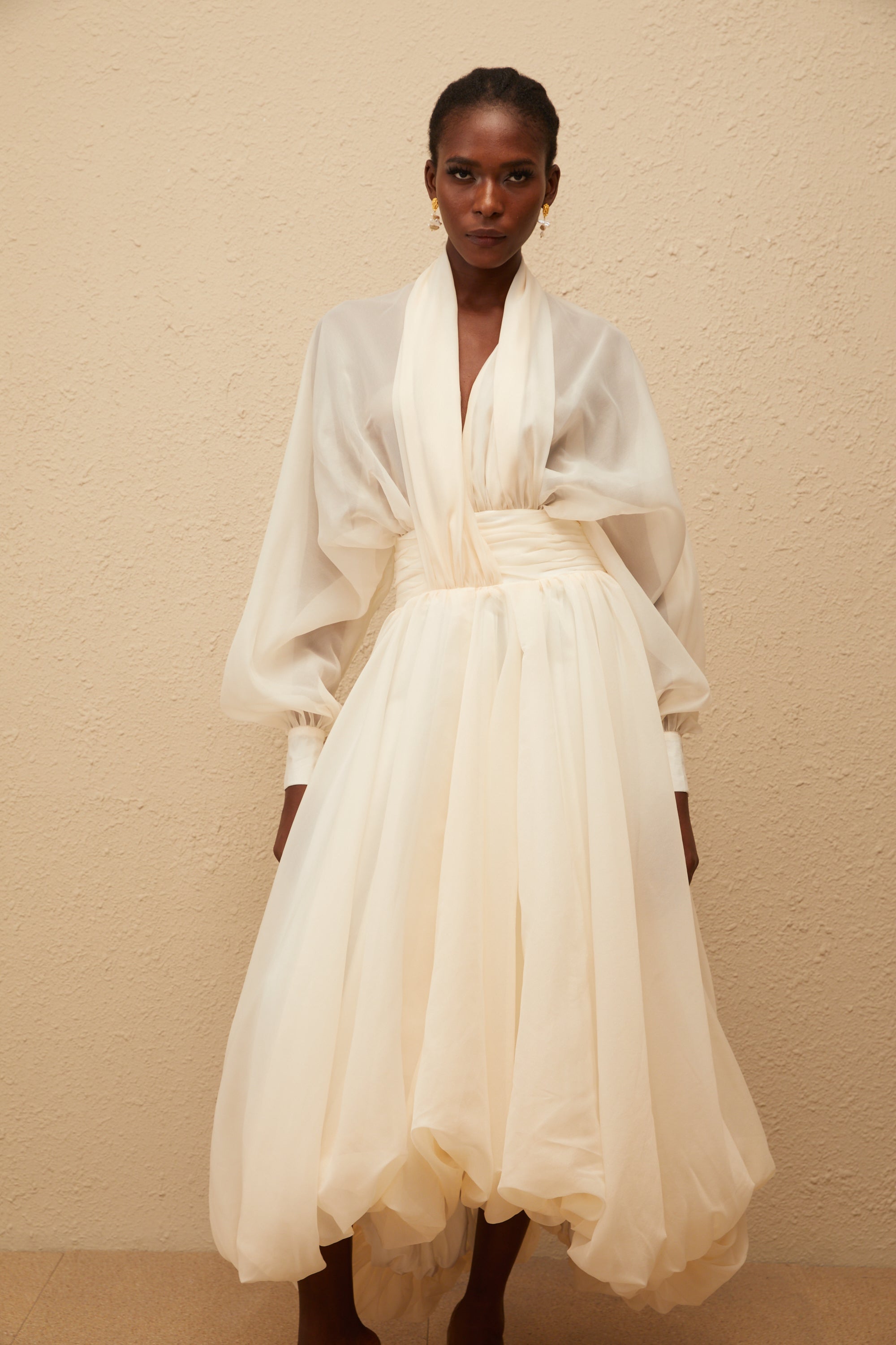 Riley Krämvit Draperad Tyll Maxiklänning