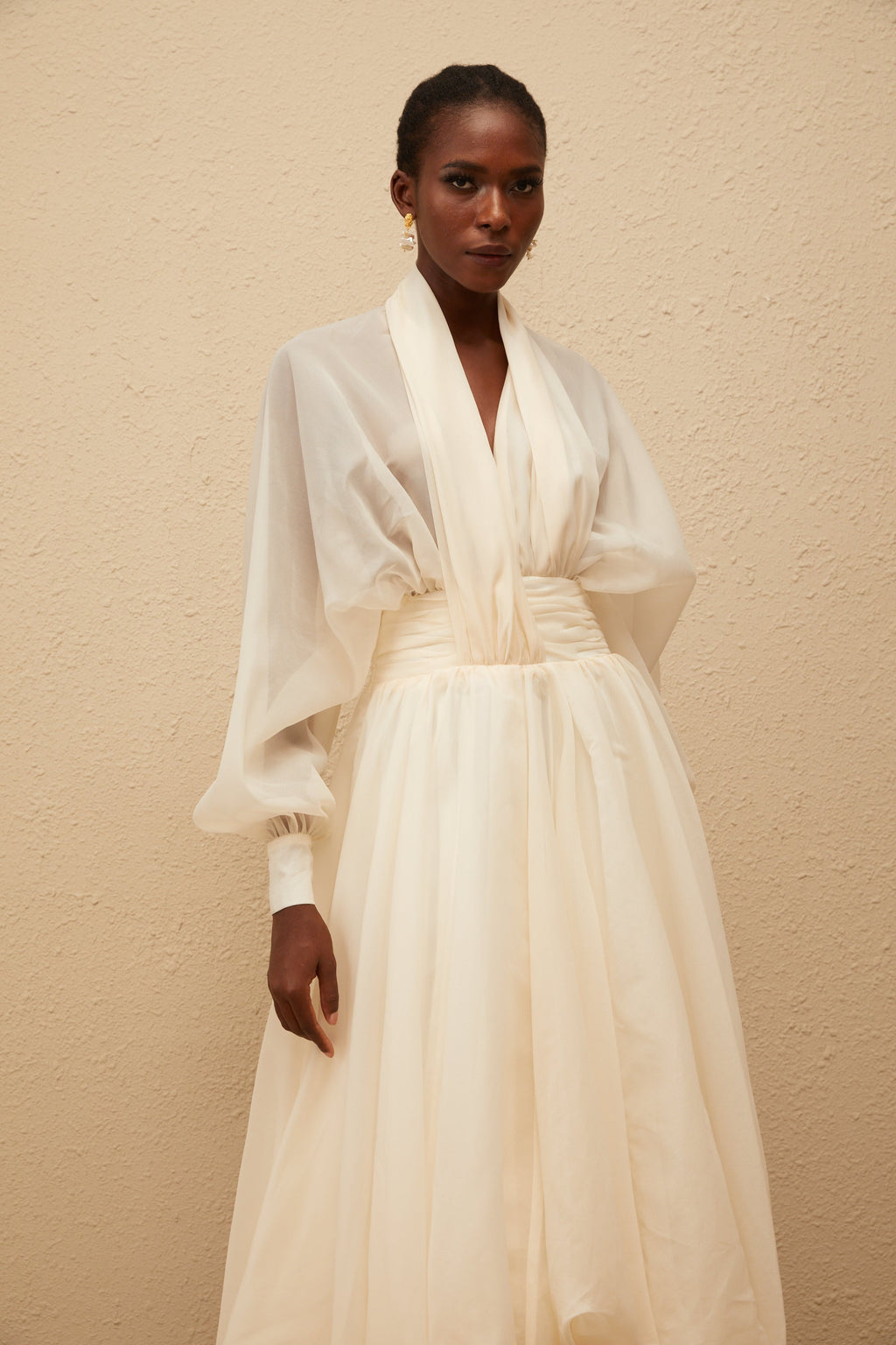 Riley Krämvit Draperad Tyll Maxiklänning