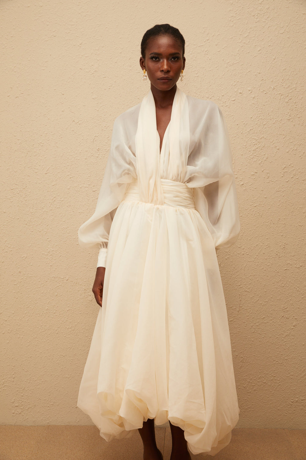 Riley Krämvit Draperad Tyll Maxiklänning