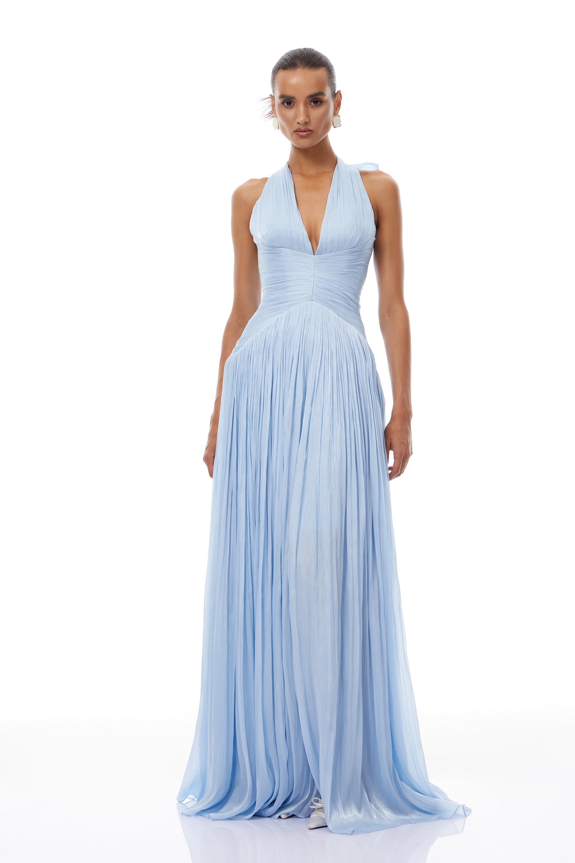 Térébenthine Blue Glossy Gathered Maxi Dress
