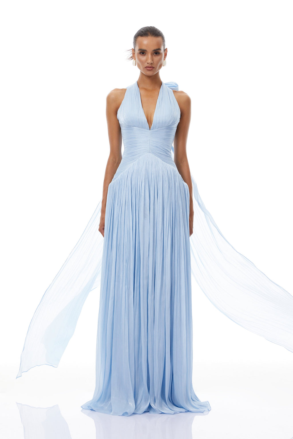 Térébenthine Blue Glossy Gathered Maxi Dress