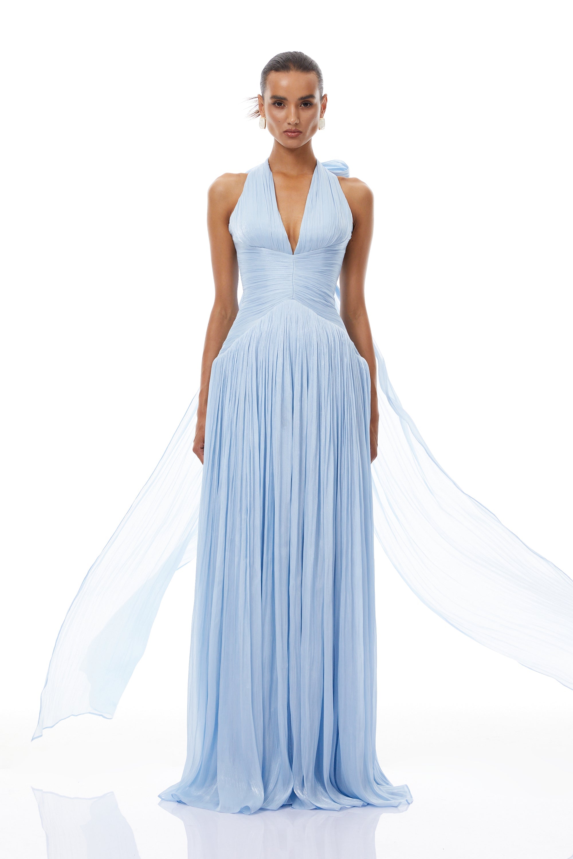 Térébenthine Blue Glossy Gathered Maxi Dress