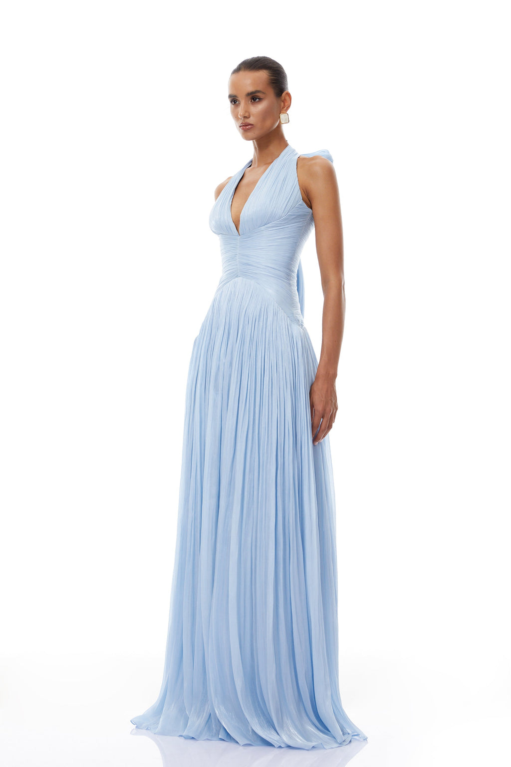 Térébenthine Blue Glossy Gathered Maxi Dress