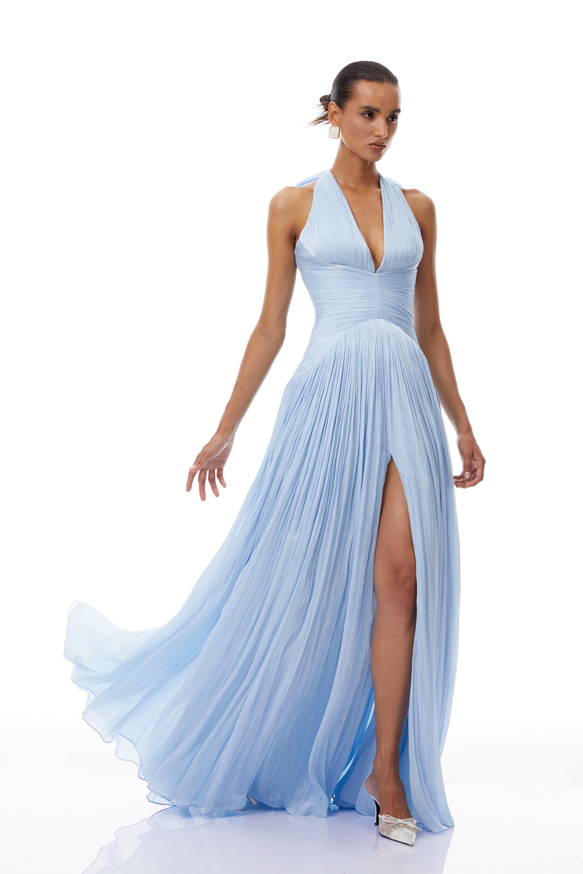 Térébenthine Blue Glossy Gathered Maxi Dress