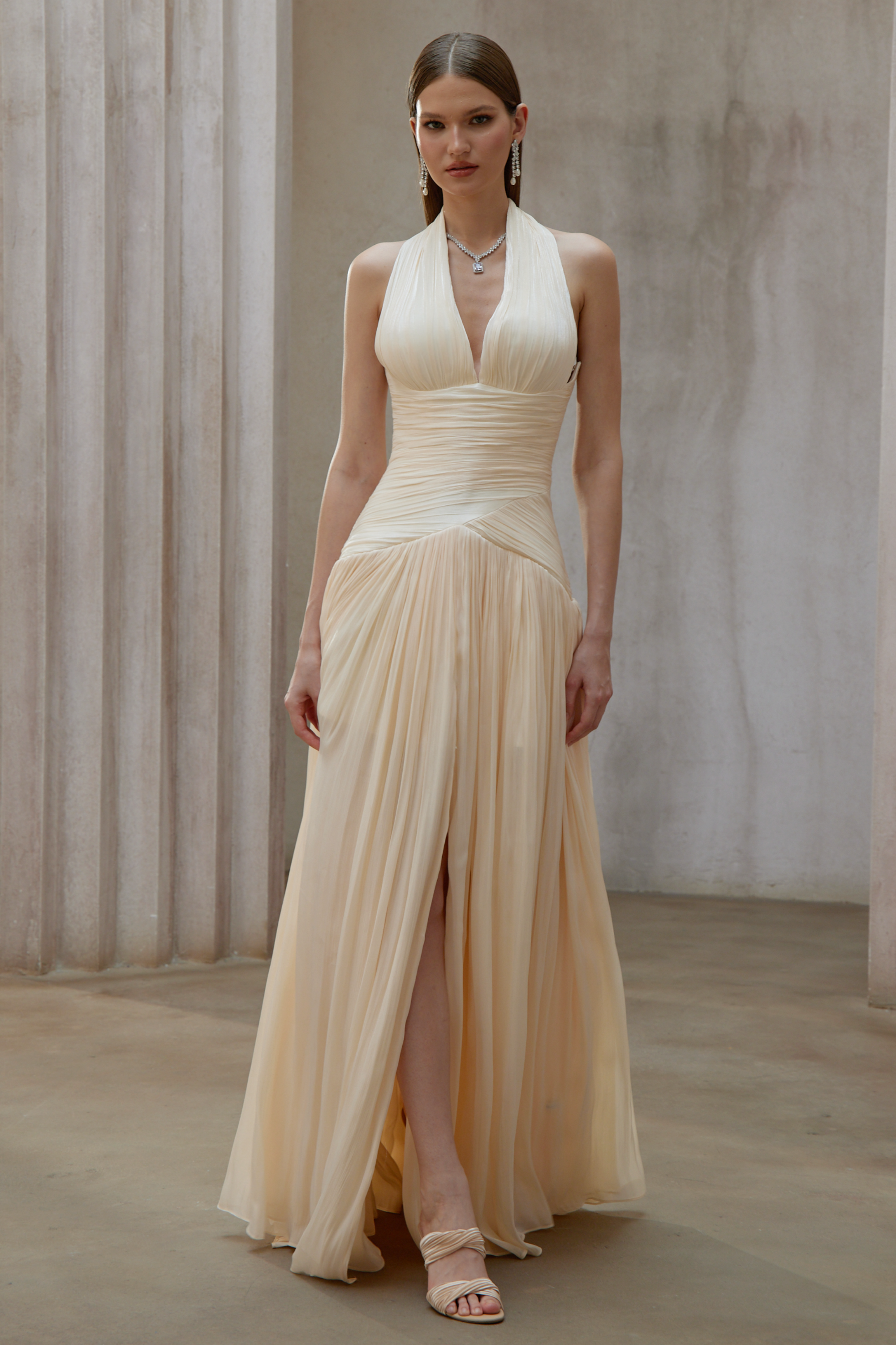 Uranie Neutral Gathered Maxi Dress