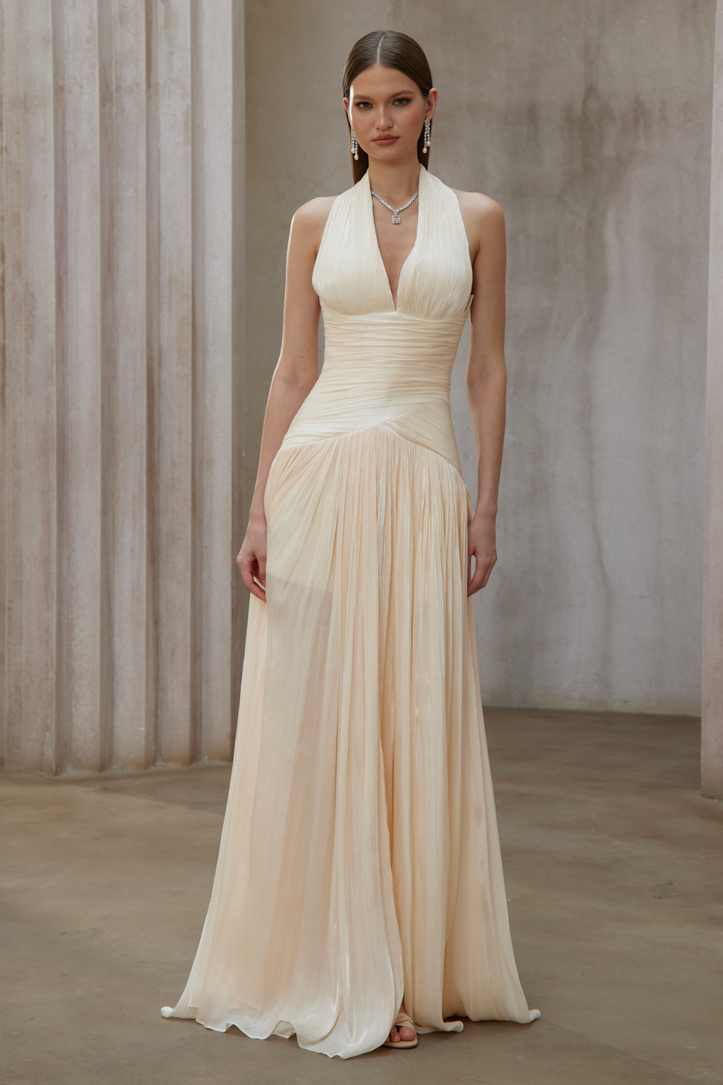 Uranie Neutral Gathered Maxi Dress