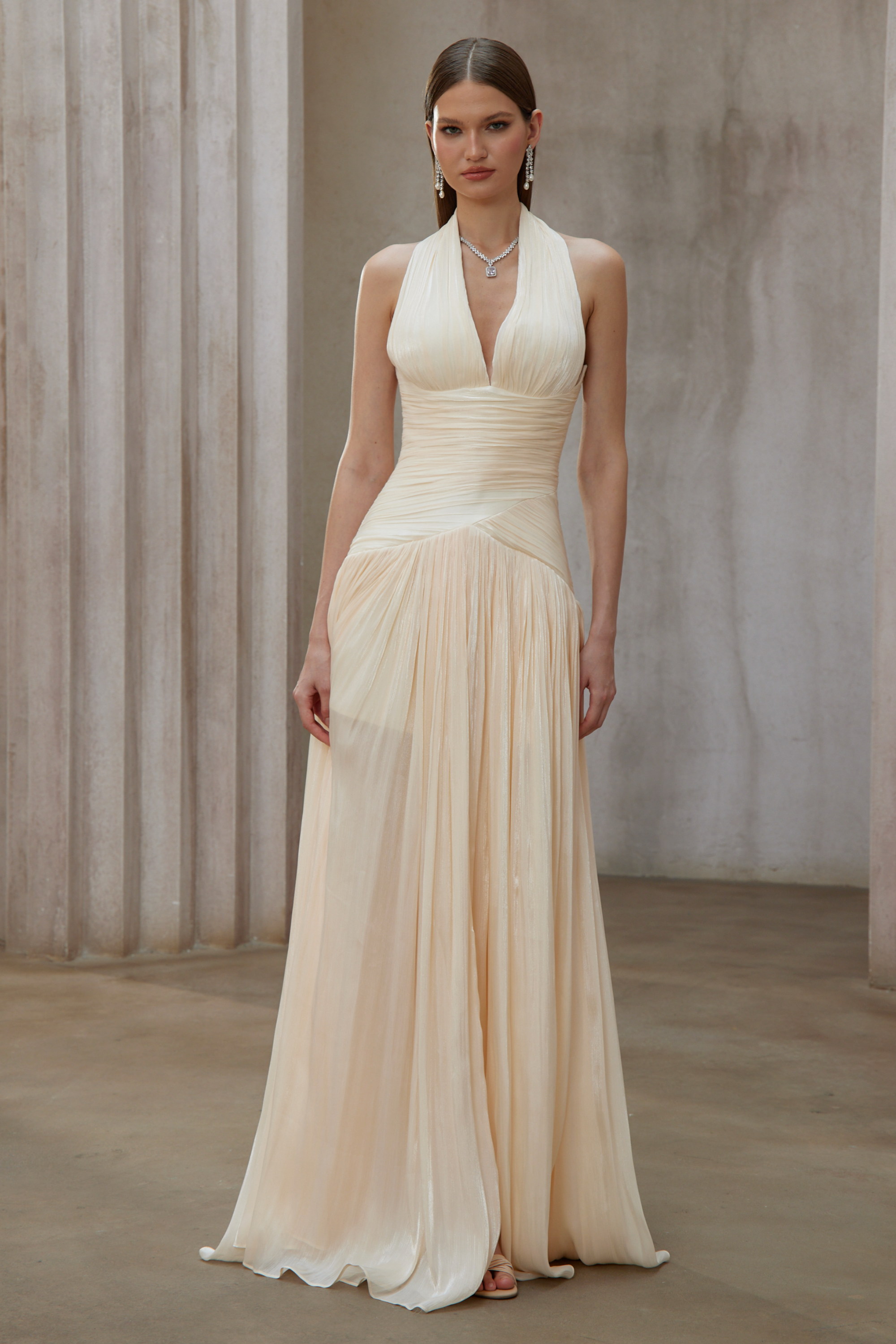 Uranie Neutral Gathered Maxi Dress